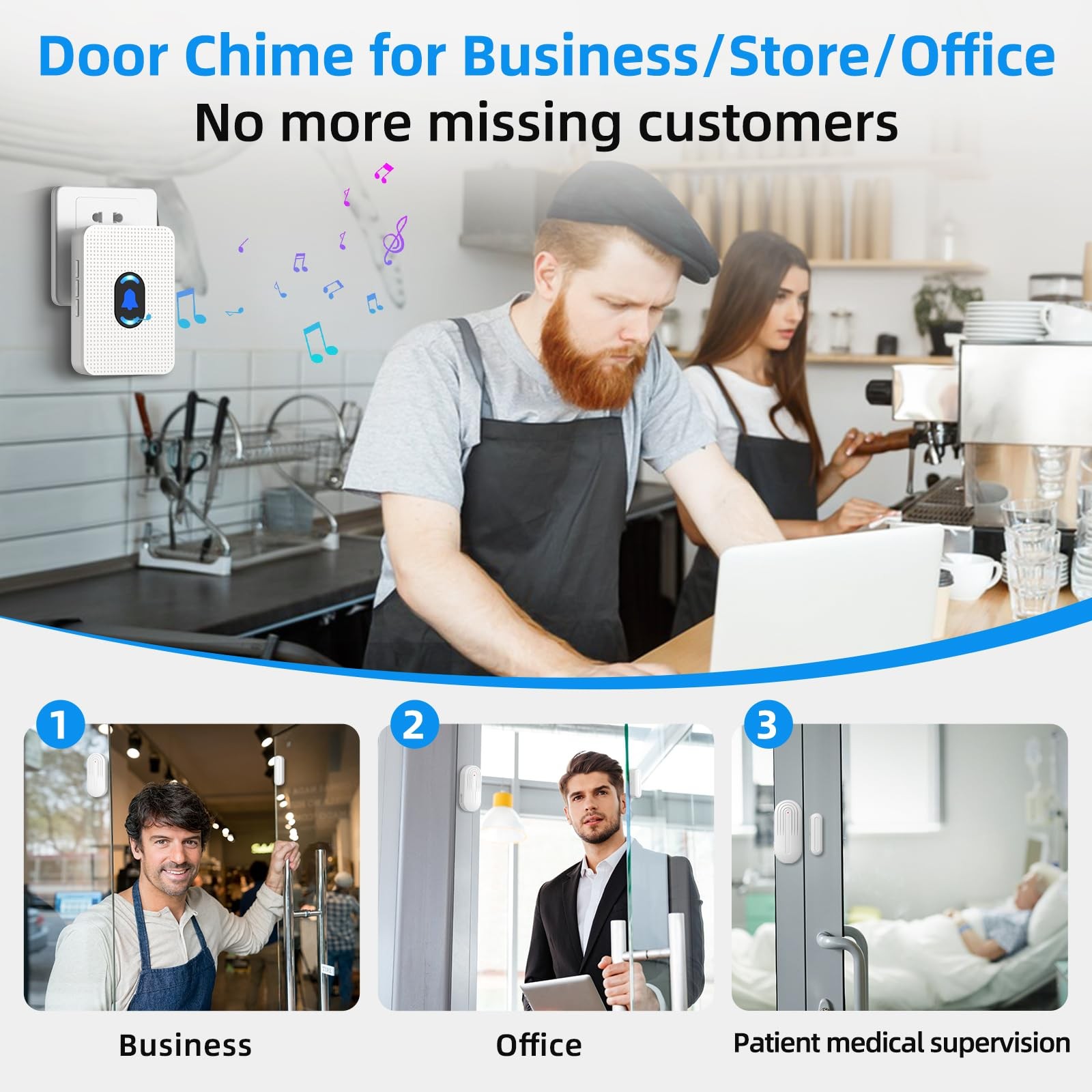 Daytech Wireless Door Chime, 2 Sensor+2 Receiver, 2 Sensors + 2 Receivers