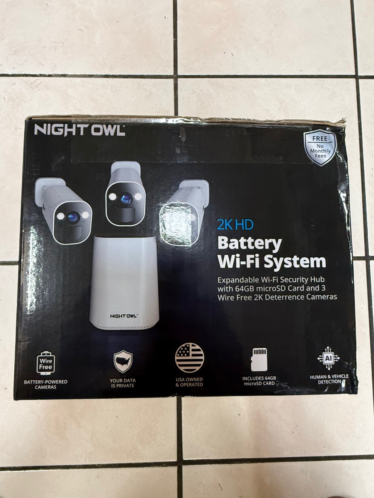 Night Owl 2K HD Battery Wi-Fi System Security Hub and 3 Cameras (White) NEW
