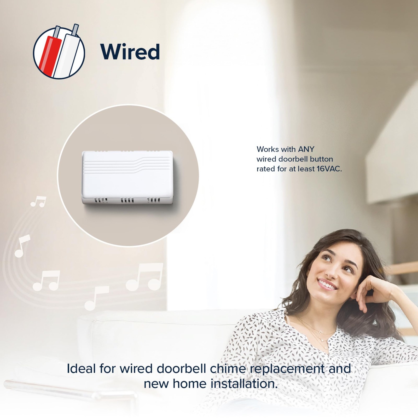 Heath Zenith Wired Mechanical Doorbell Chime, White, Plastic, No Size, White