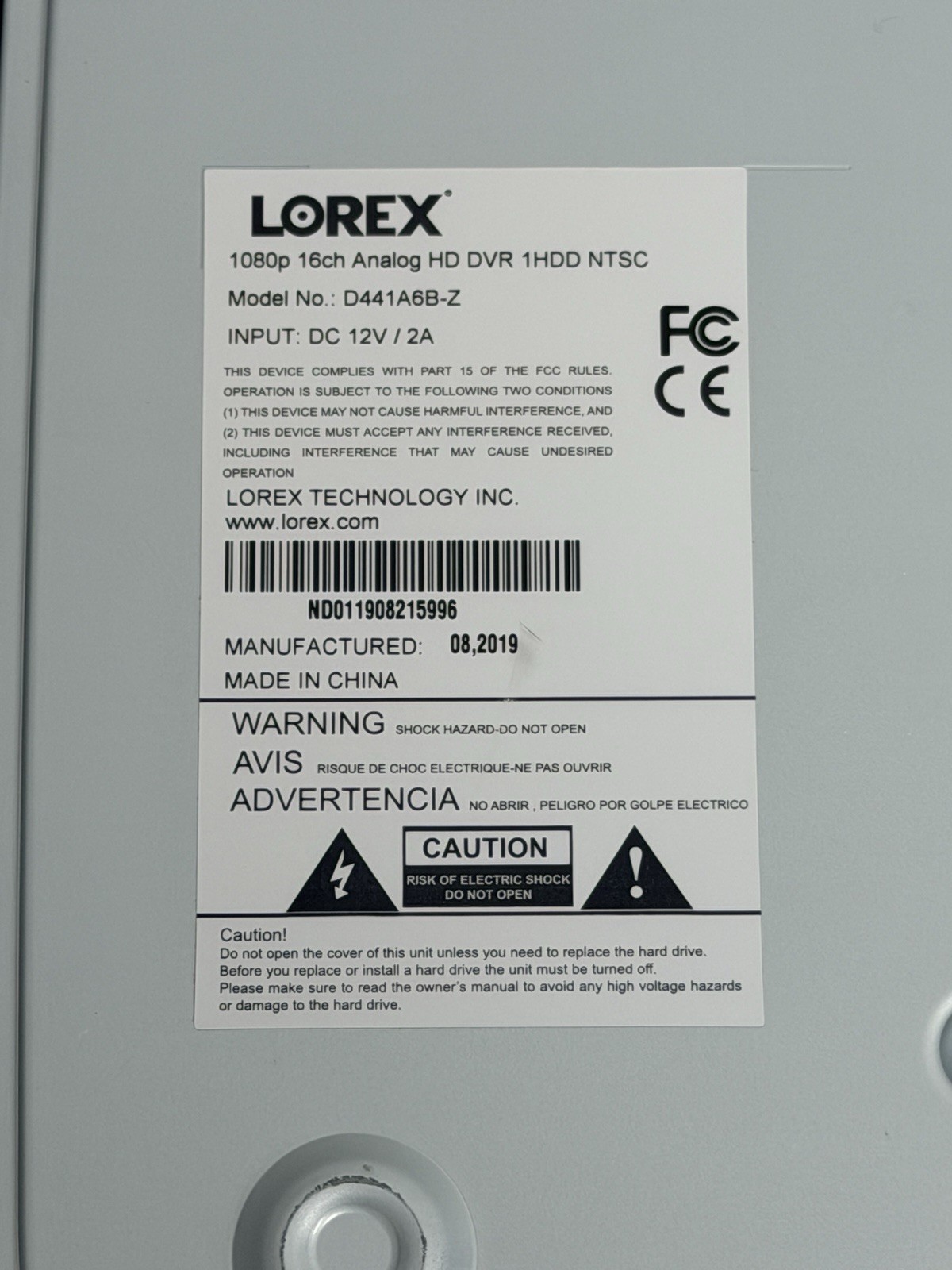 LOREX 1080p 16ch Analog HD DVR with 1 TB HDD – D441A6B-Z. FOR PARTS, READ
