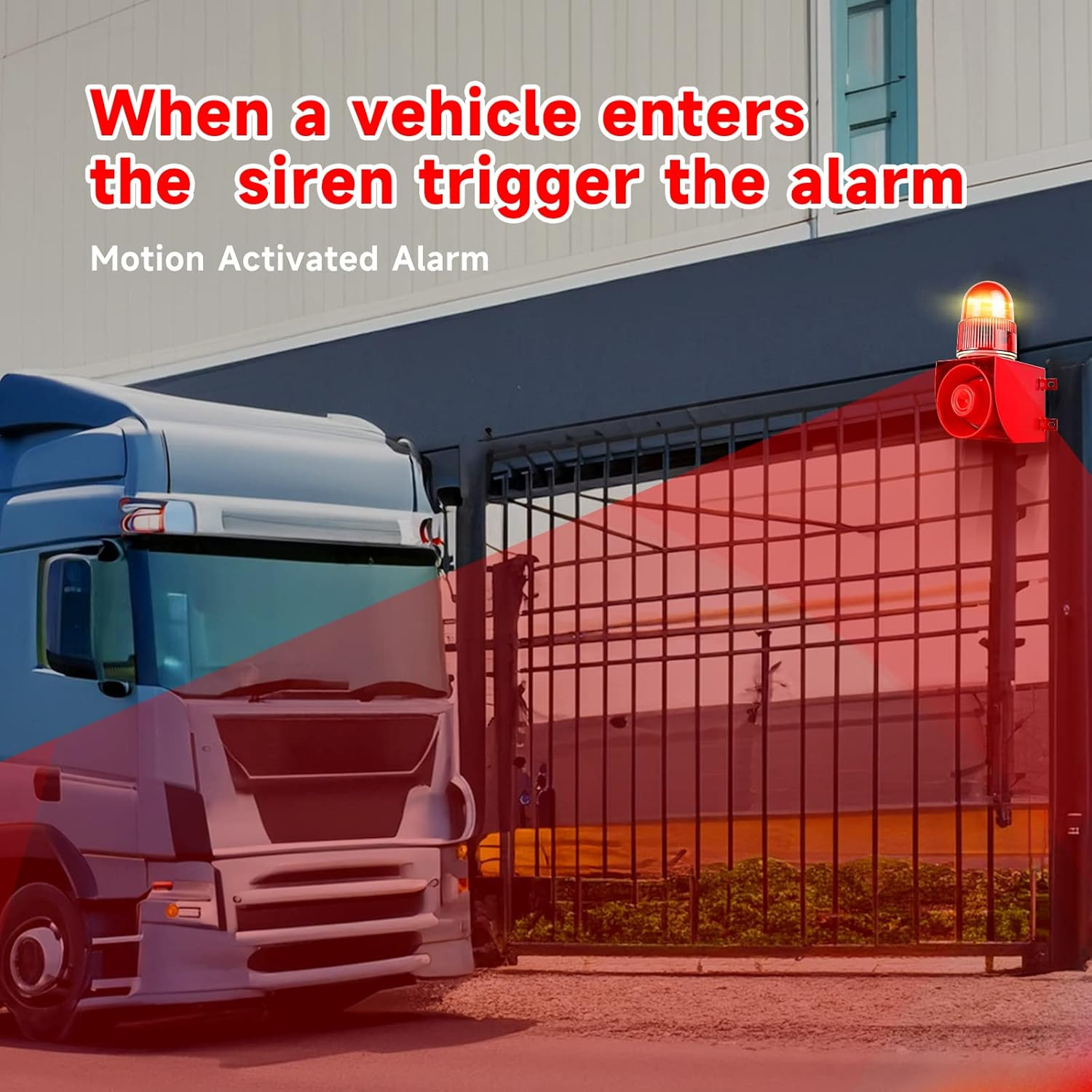 Motion Sensor Alarm 120Db Horn Adjustable Volume Tones Waterproof LED Strobe Lig