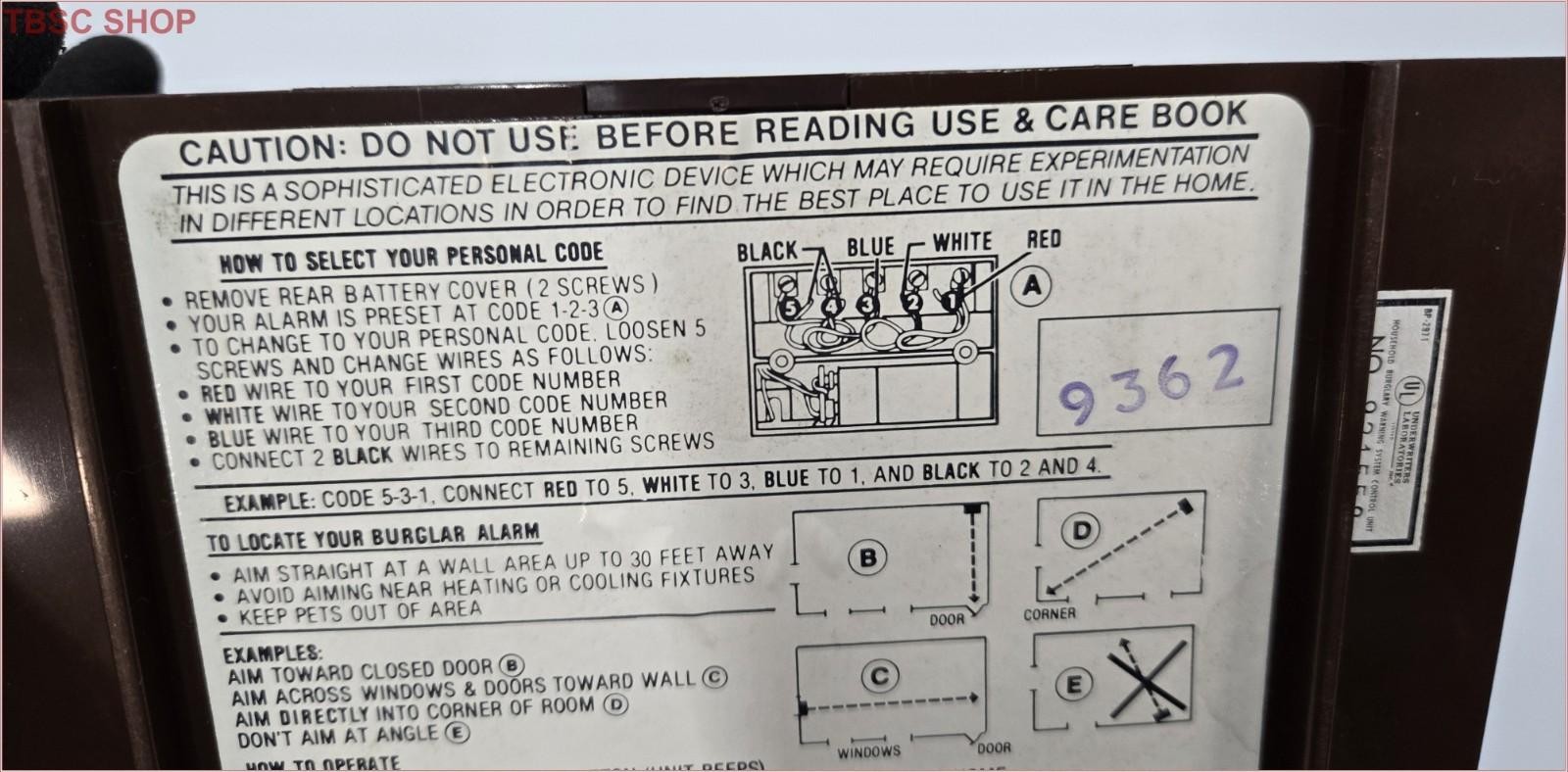 Vintage Model 921558 Household Burglary Warning System Control Unit