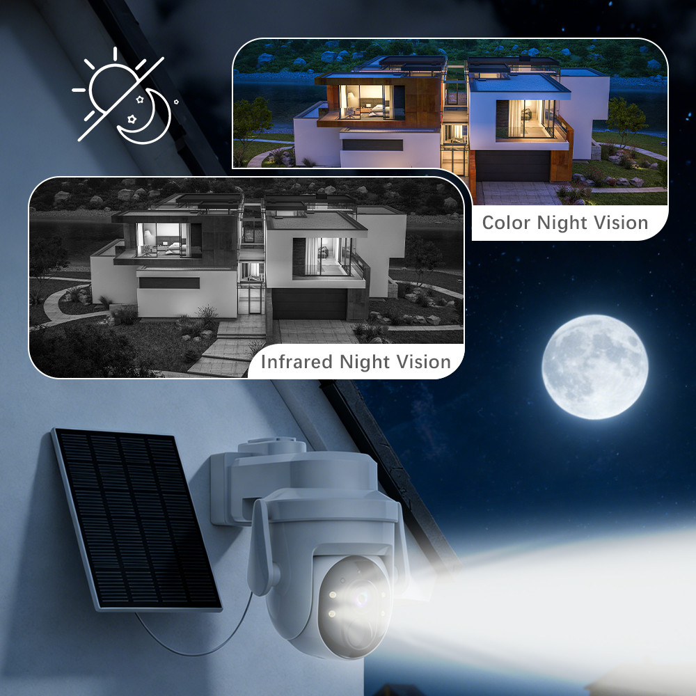 3PK Wireless Solar Security Camera WiFi Home Outdoor PTZ Camera Built-in Battery