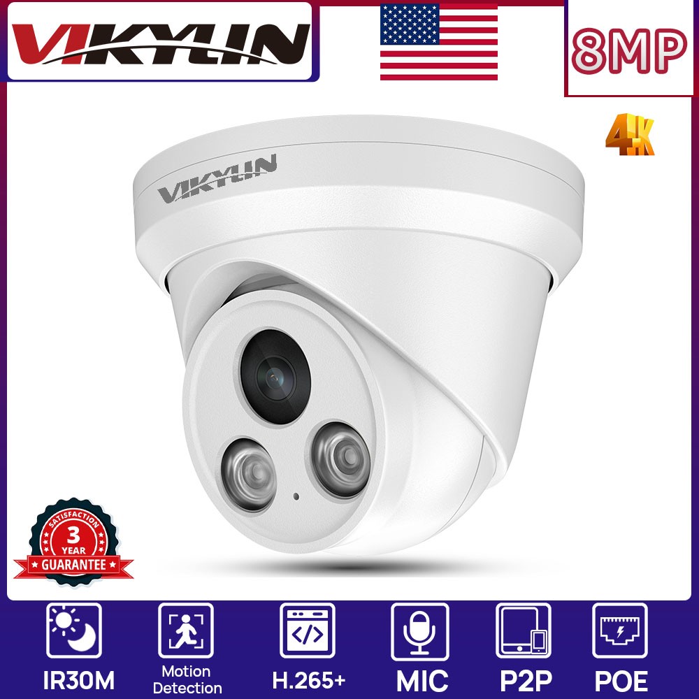 Vikylin 16POE 16CH NVR CCTV Kit Turret IR30M MIC 8MP Security Camera Systems lot