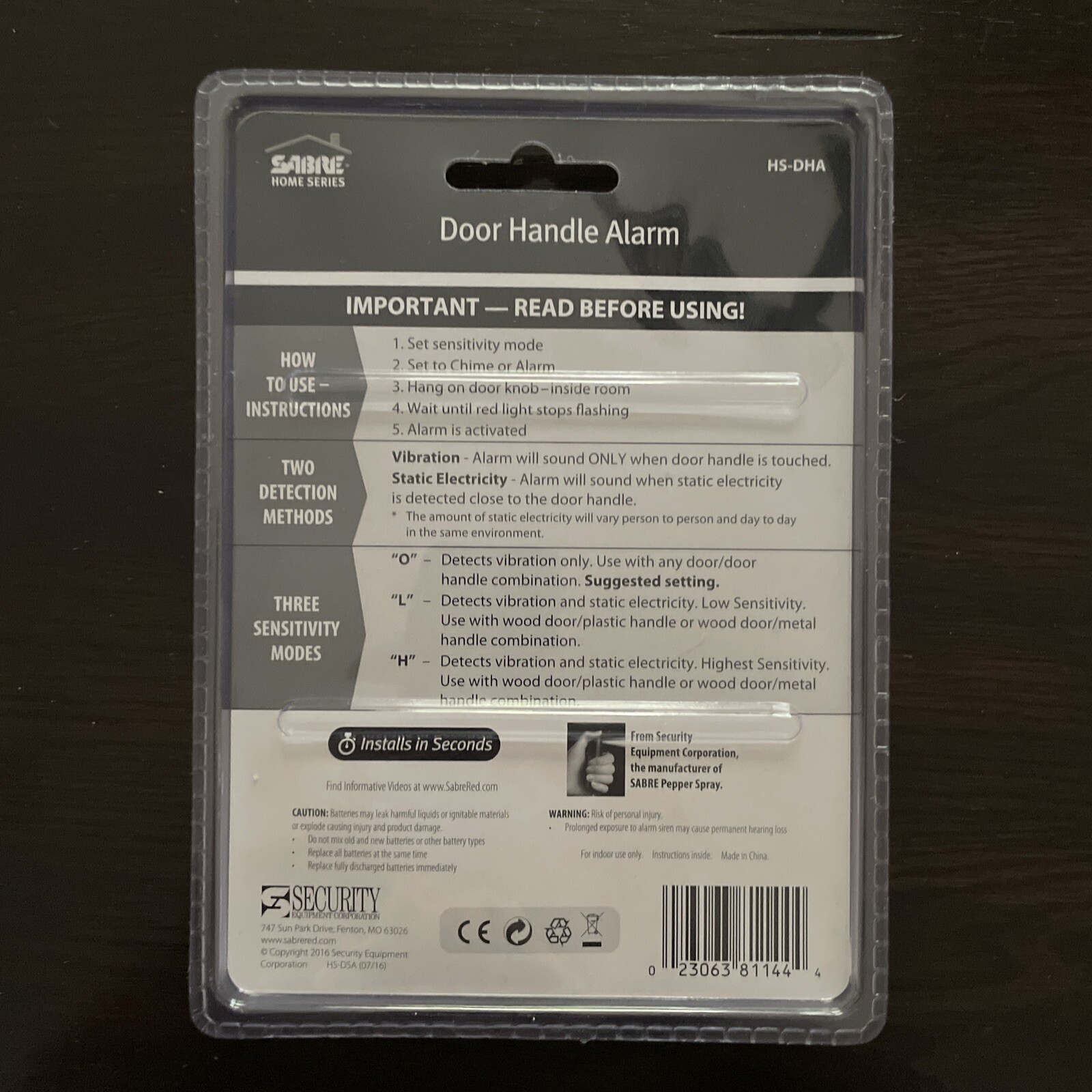 Sabre Home Series Door Handle Alarm Home Travel NEW
