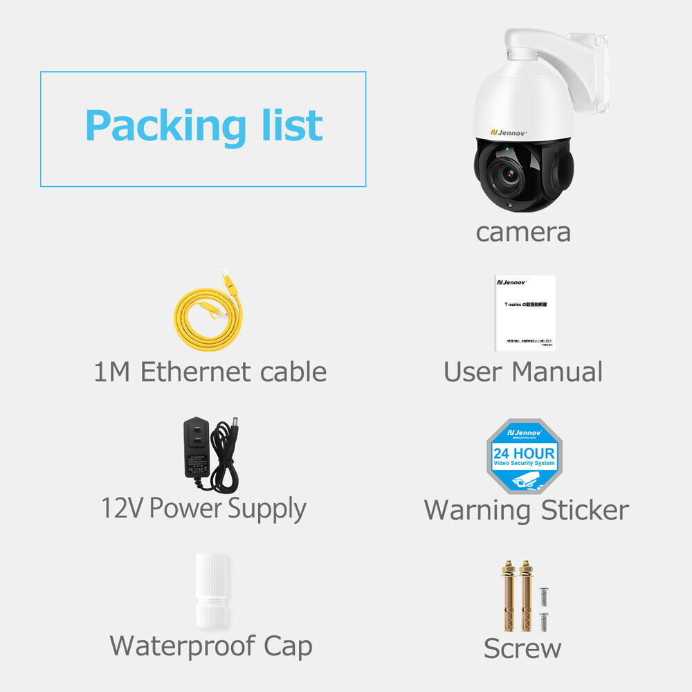 Jennov 4K HD PoE Security Camera 20X Zoom Outdoor PTZ IP Camera Auto Tracking