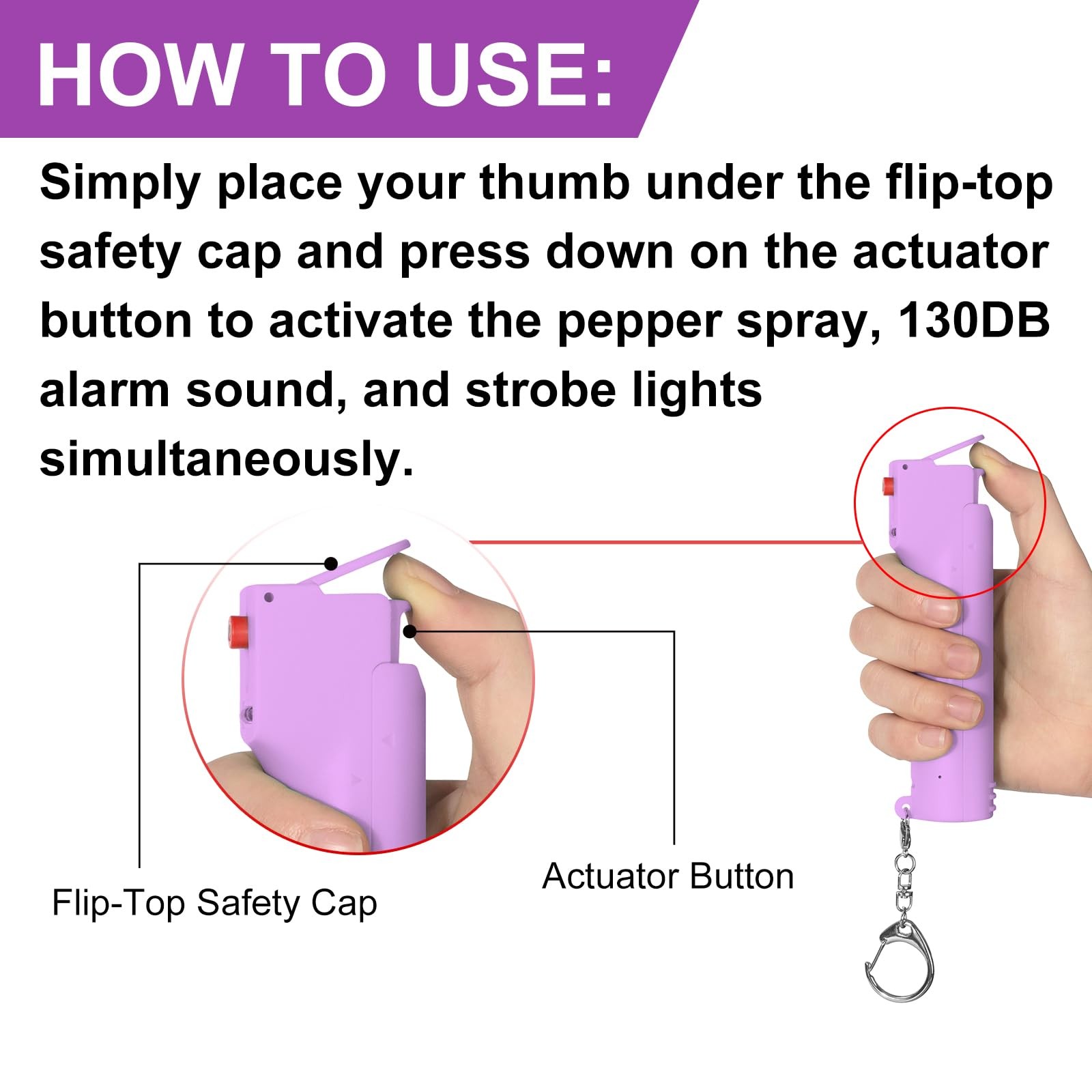 3-in-1 Personal Alarm with Pepper Spray, 130dB Siren, Red Strobe Lights, Repl…