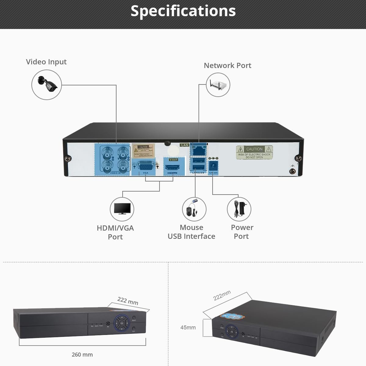 8CH Hybrid DVR 1080P Security System Supports 5MP AHD TVI CVI CVBS