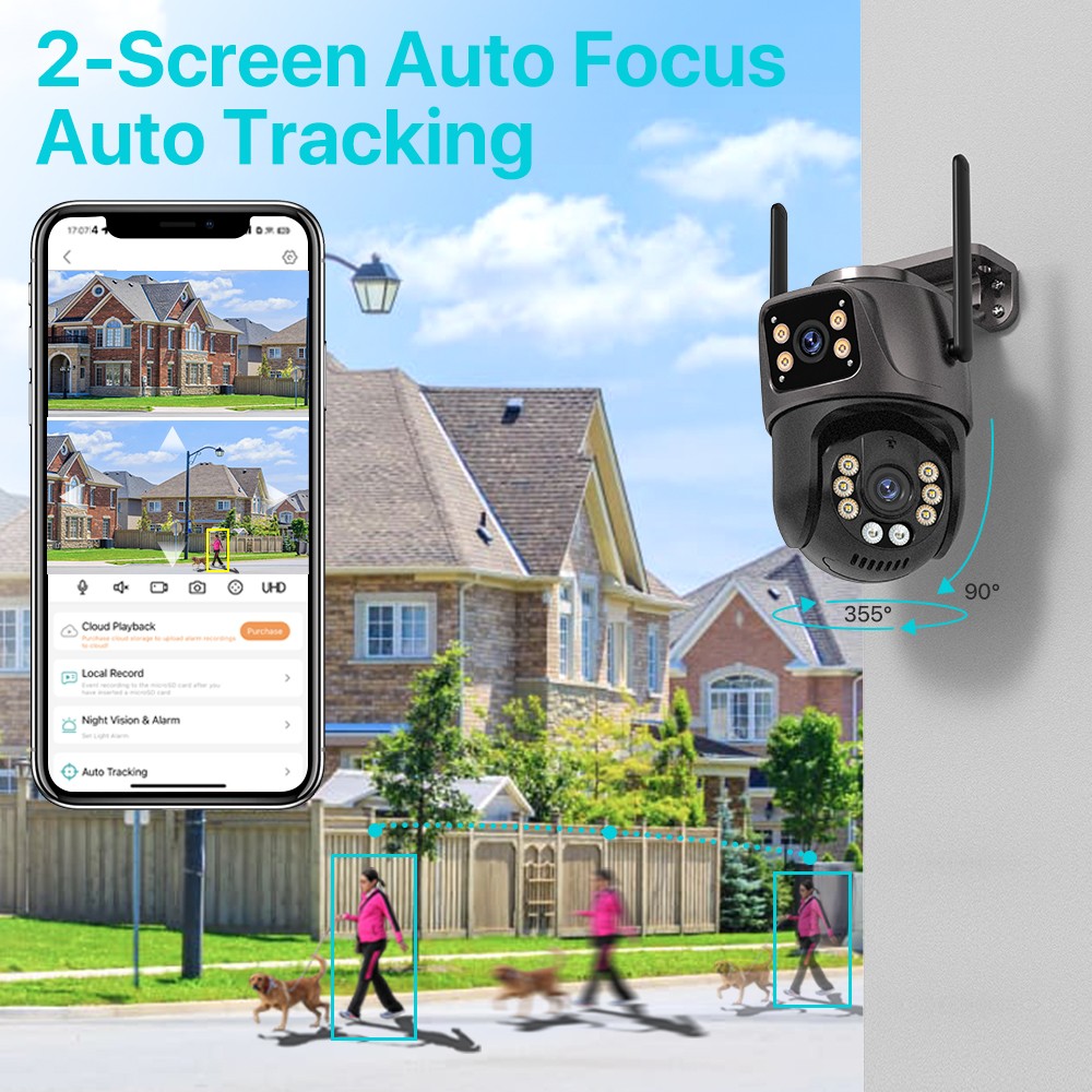 4K 8MP HD Wifi PTZ Camera Outdoor 4MP Dual Lens Dual Screen AI Auto Tracking IP