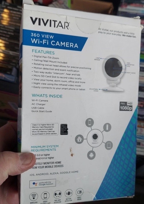 Vivitar Smart View Camera Night Vision/Two-Way Com Wifi Security 1080p 360 View