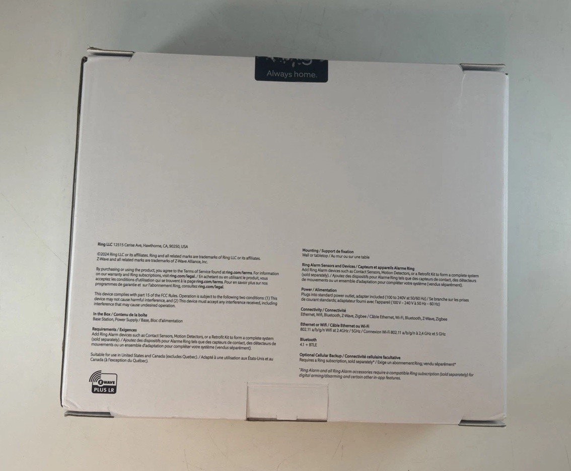 Ring Z Wave Plus Wireless Indoor Alarm Security System Base + Keypad