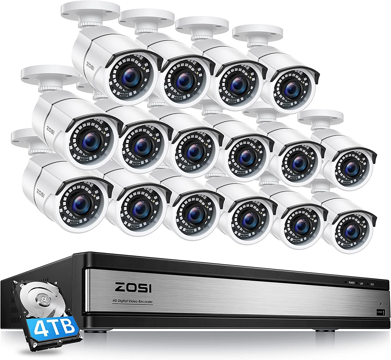 ZOSI 16CH DVR 2MP Security Instant Alert Camera CCTV System 2TB Remote Access 2T