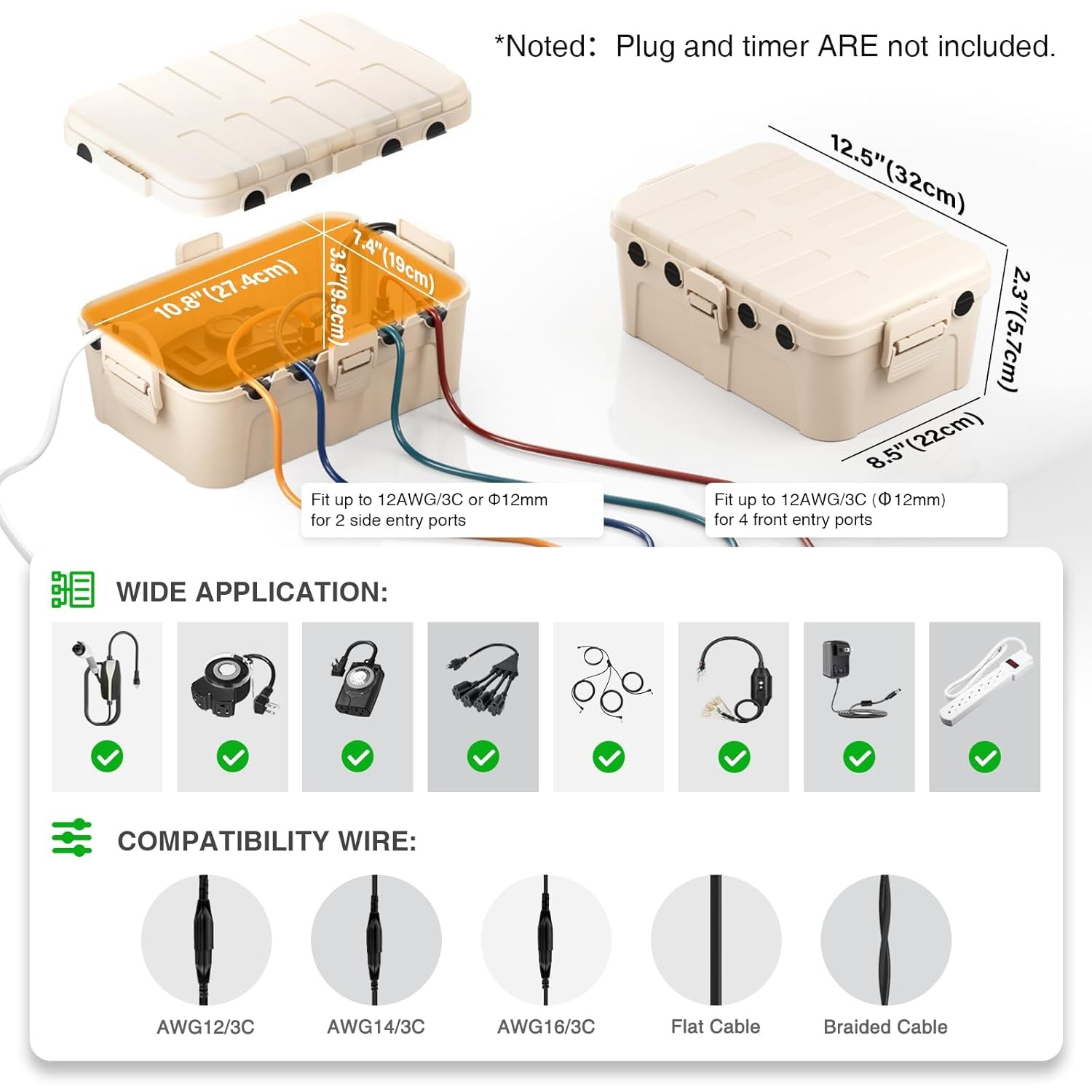 Flemoon Outdoor Electrical Box Waterproof, IP54 Waterproof Extension Almond