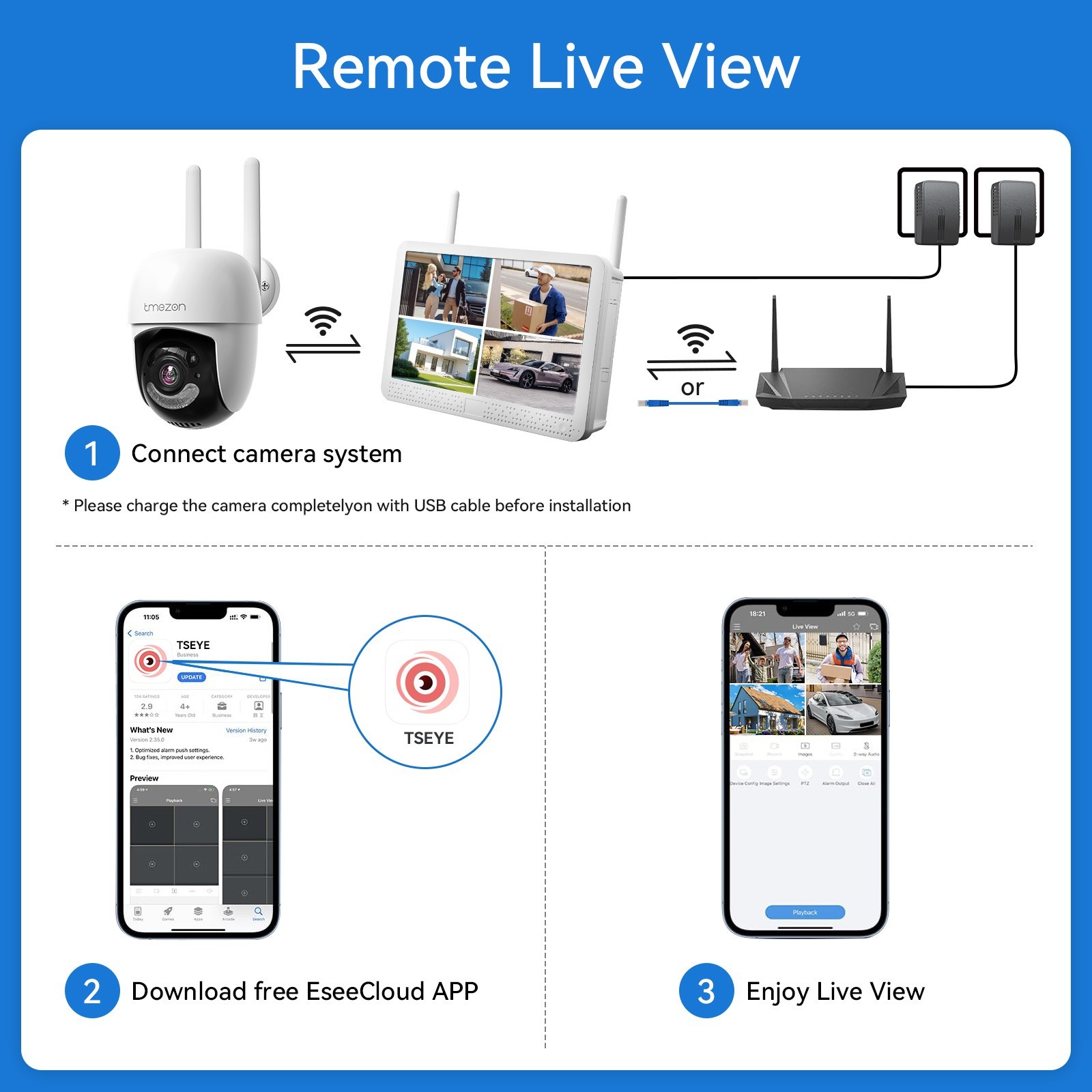 8MP Wireless Home Security Camera System PTZ Auto Human Track 12” Monitor 2TB