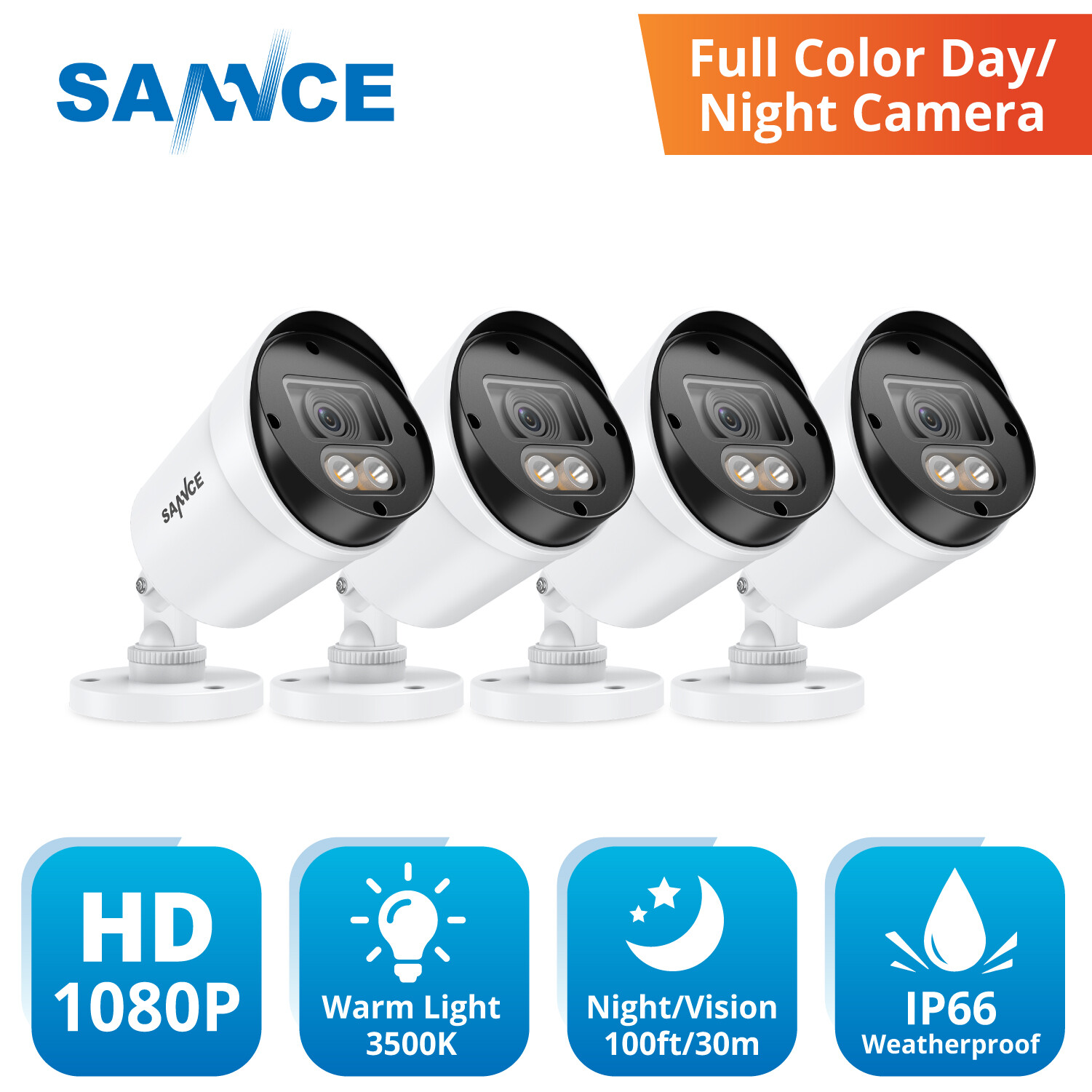 SANNCE HD 1080P Full Color Night Vision CCTV 2MP Security Camera System Outdoor
