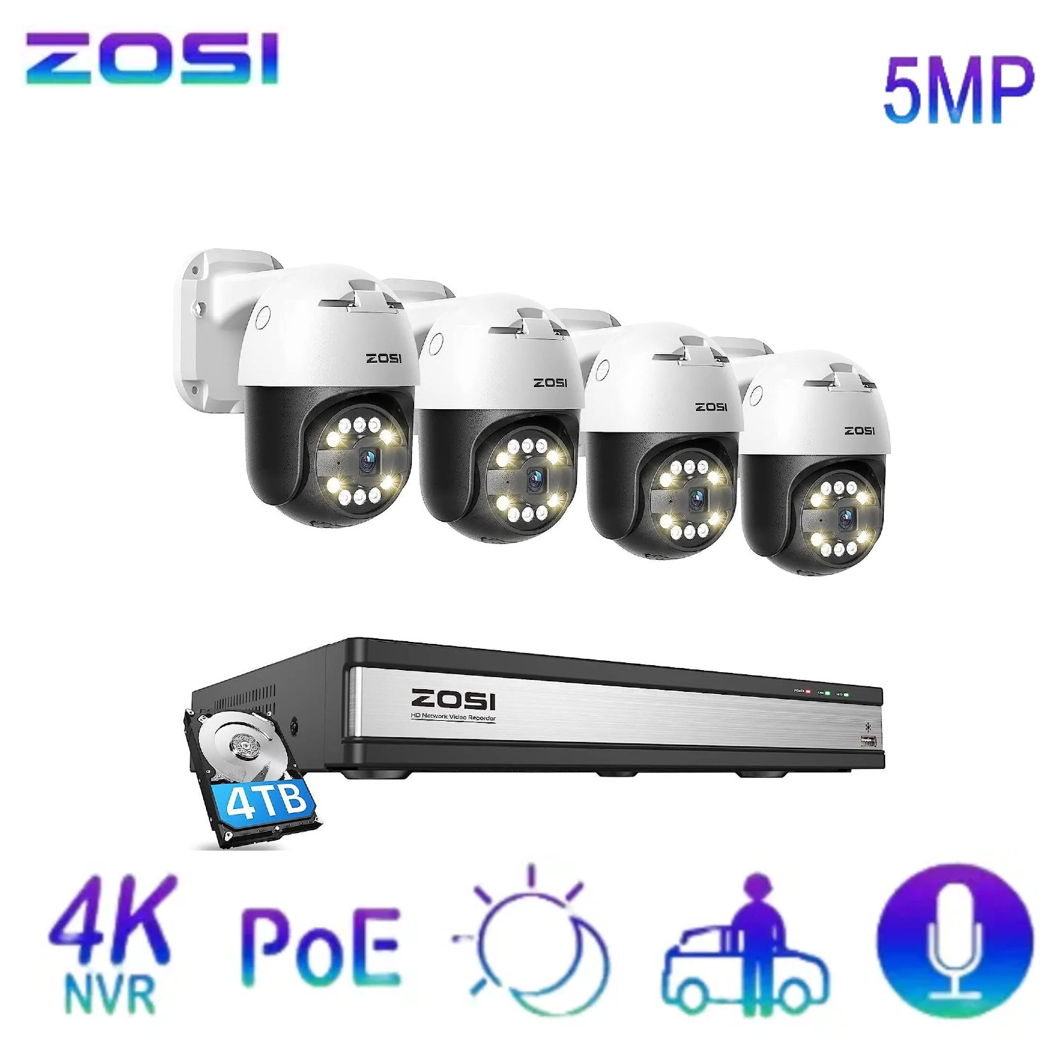 ZOSI 4K 16CH PoE Security Camera System with AI Face Detect Night Vision 4TB