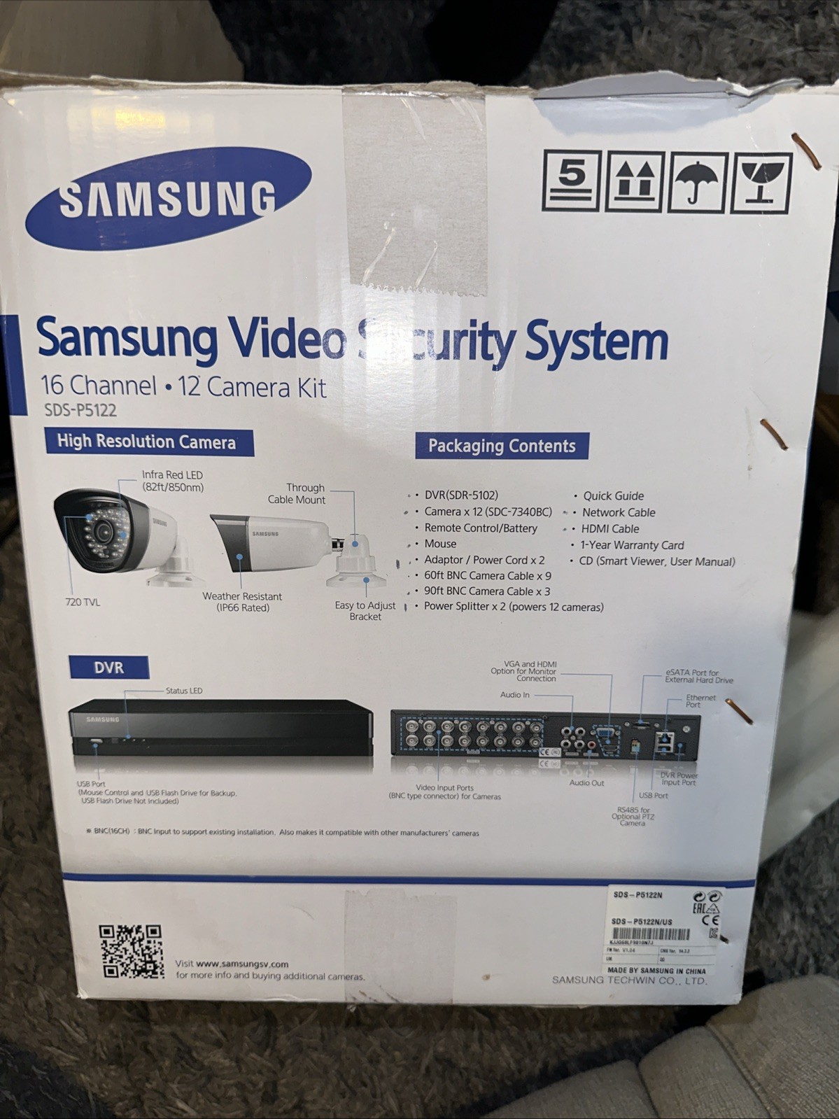 Samsung SDS-P5122 16 Channel 12 Camera Video Security System, See Description