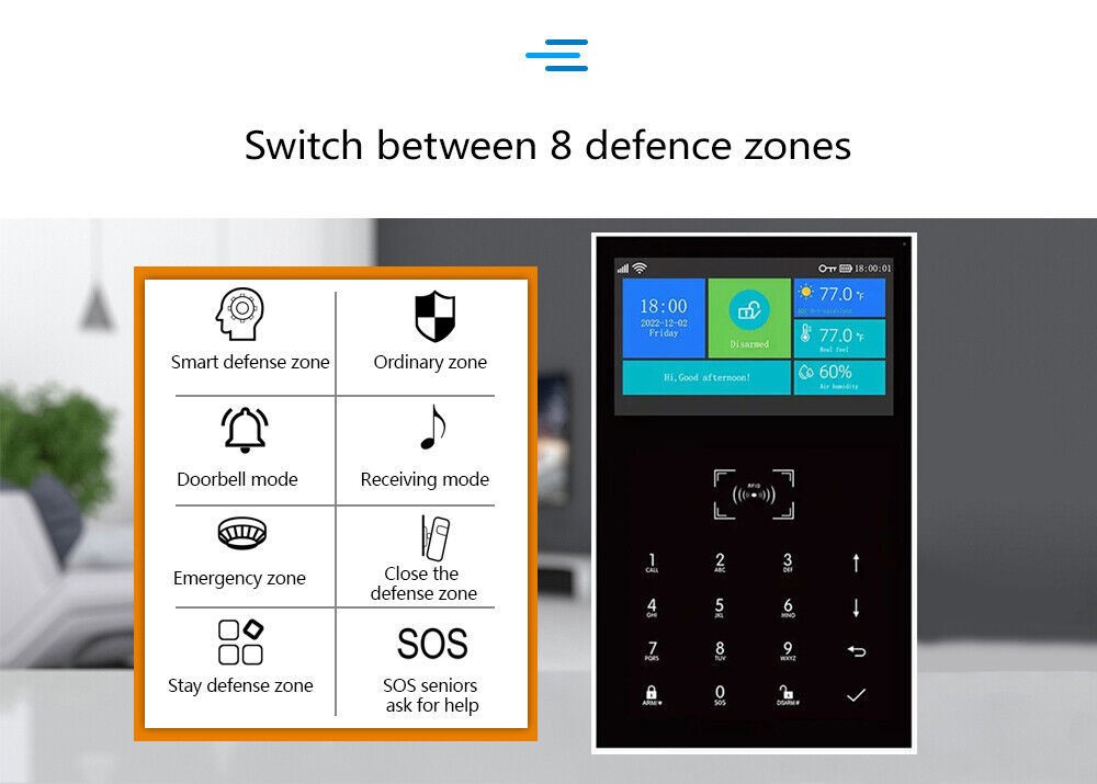 C22 Tuya APP WiFi+US/EU 4G Sim Wireless Home Security Alarm System+Alexa+Google