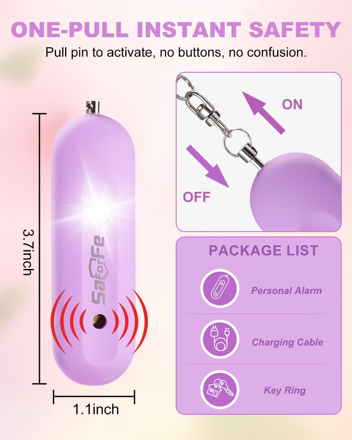 Personal Safety Alarm for Women – Waterproof Rechargeable Security Alarm – 14…