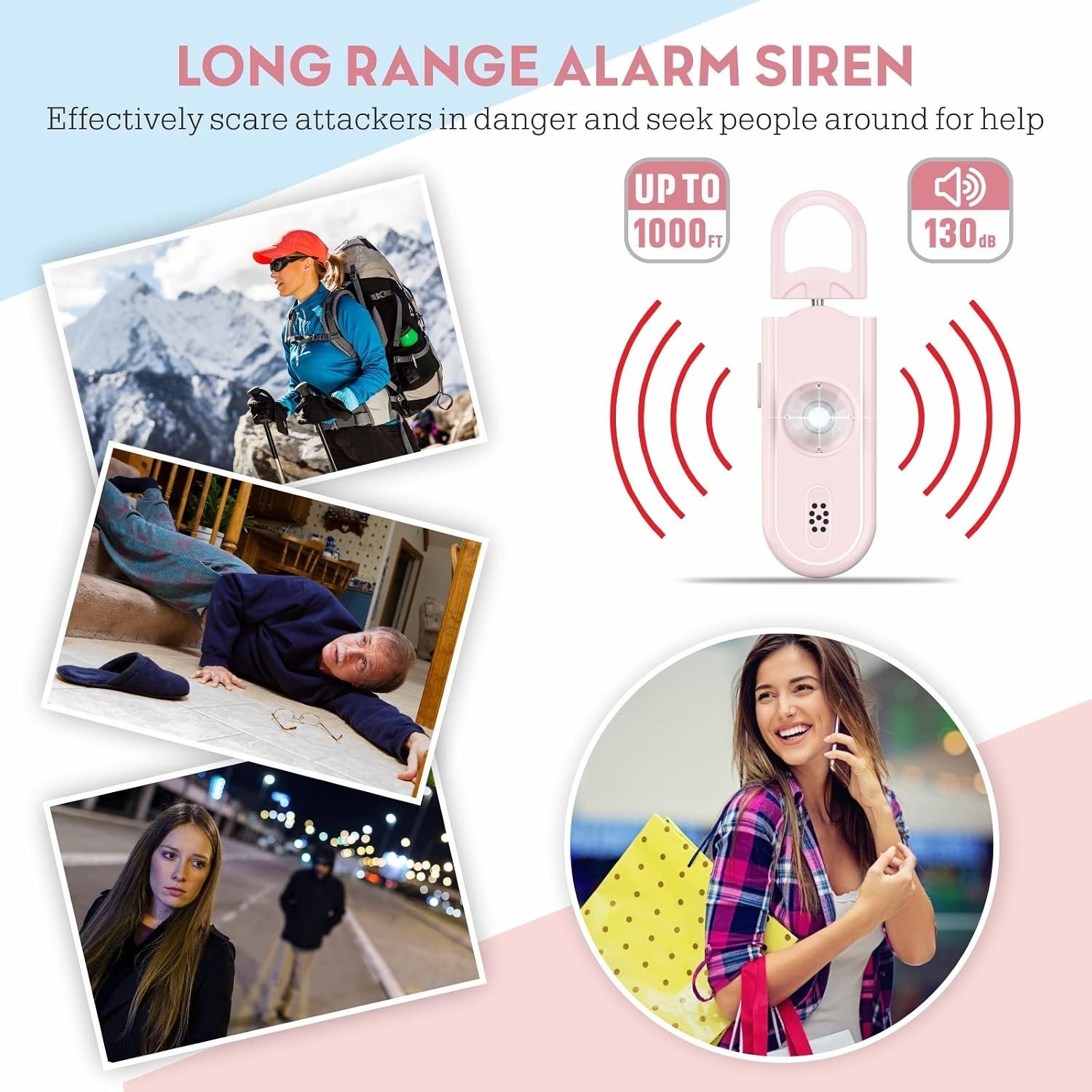 Softvox Personal Safety Alarm 130dB Pink Keychain
