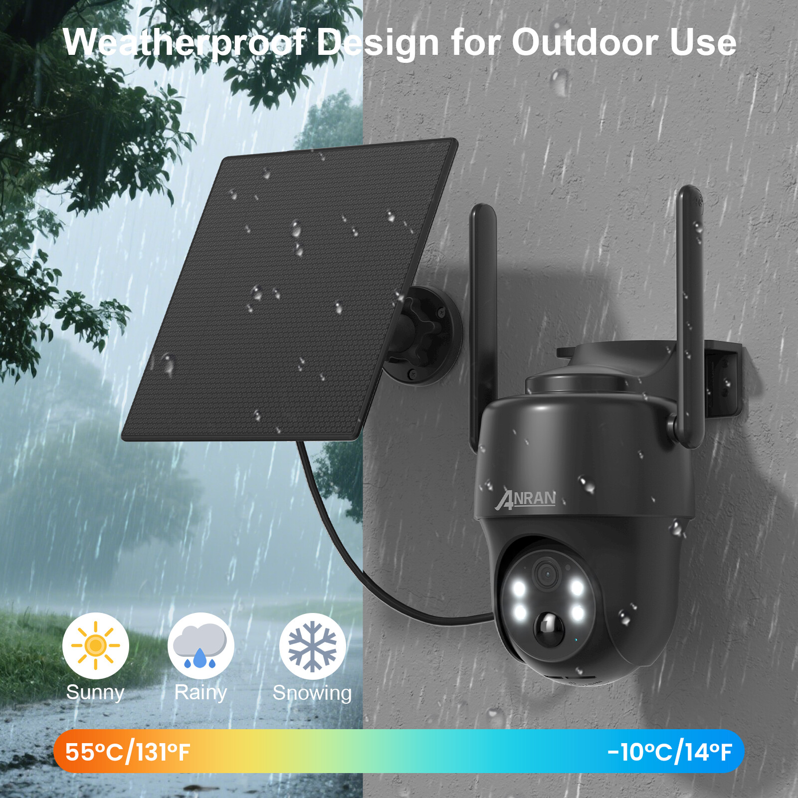 ANRAN 4G LTE Cellular Solar Security Camera 360° Live View 3MP Outdoor Wireless