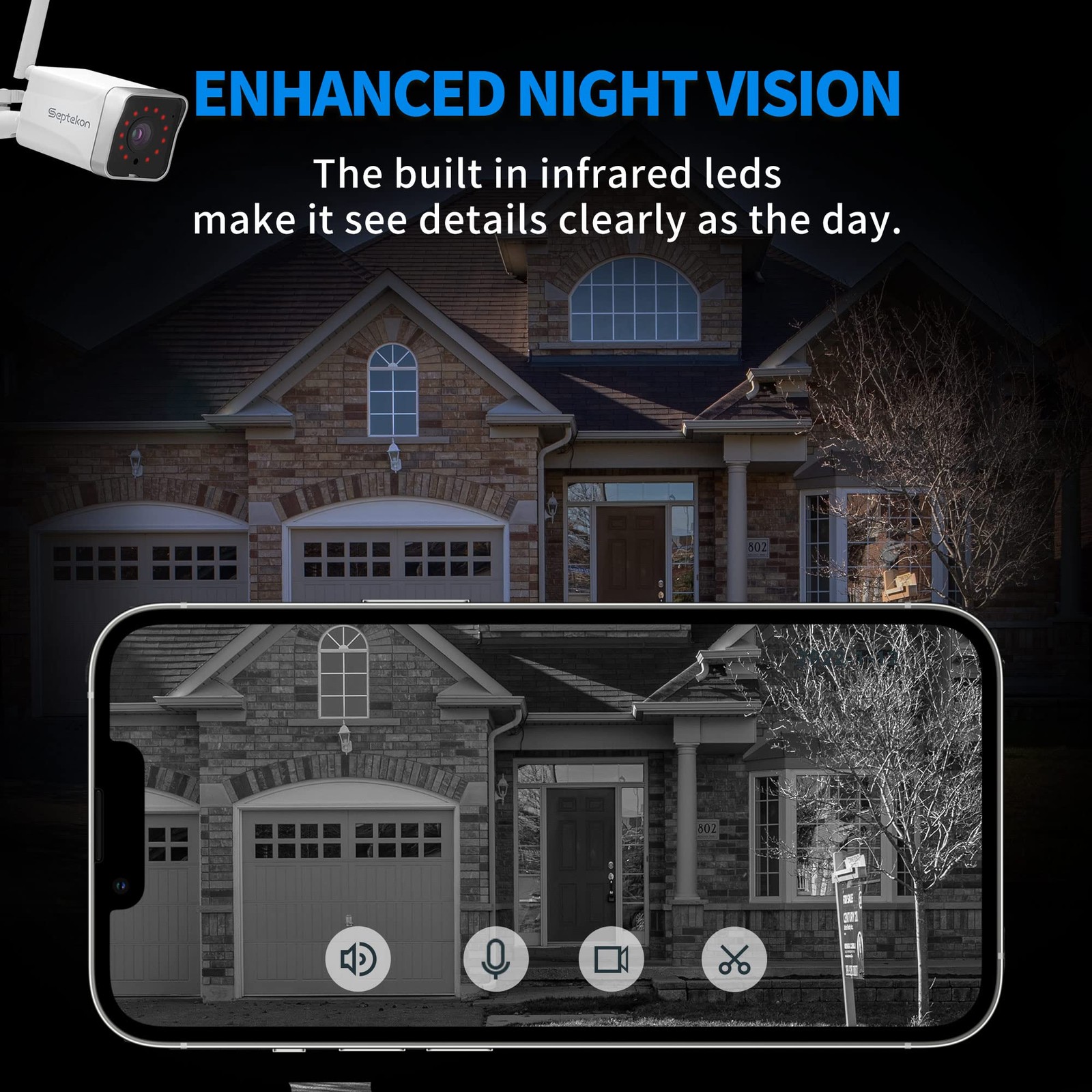 Septekon 4 Pack Outdoor Security Camera 2K，WiFi Cameras for 4 Pack, White