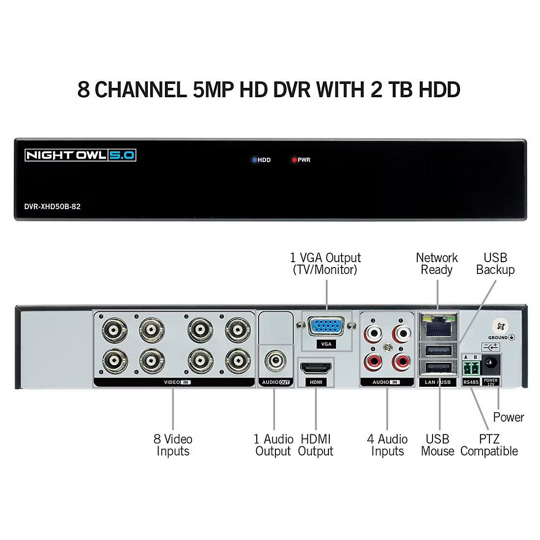 EXTREME HD Wired Security System 8-Ch 2TB HDD+(8) 5MP Security Cameras NIGHT OWL