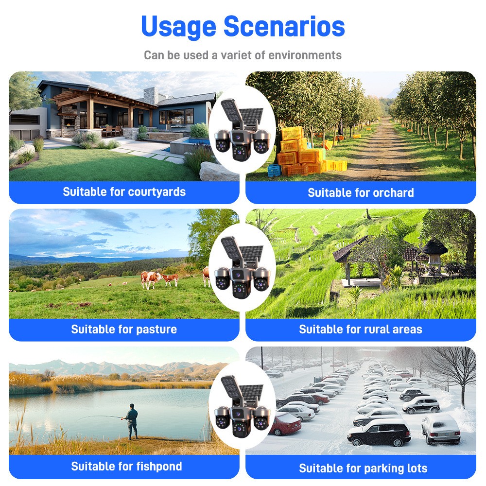 Solar Battery Powered Wireless WiFi Home Security Camera System Outdoor Pan/Tilt
