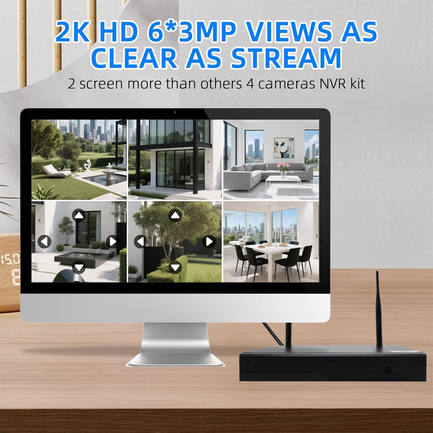Wireless Security Camera NVR System, 2 Bullet Cam + 2 Dome Cam, 6 Screen Max. up