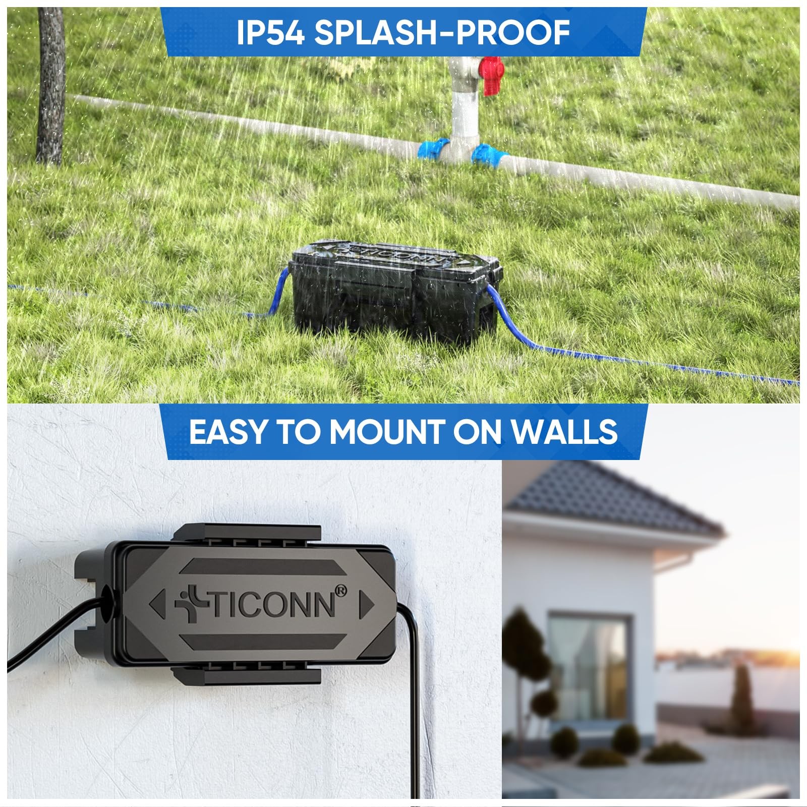 TICONN Outdoor Electrical Box, IP54 Splash-Proof Small, Black