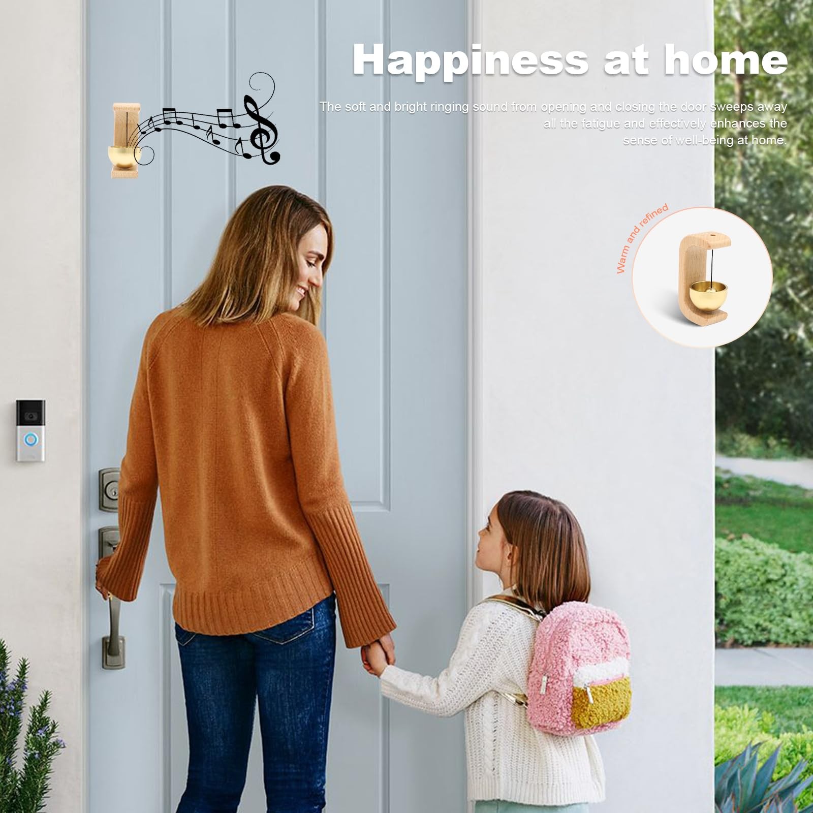 Magnetic Door Chime 2-Pack – Wooden Wind Bells for Opening, Beech