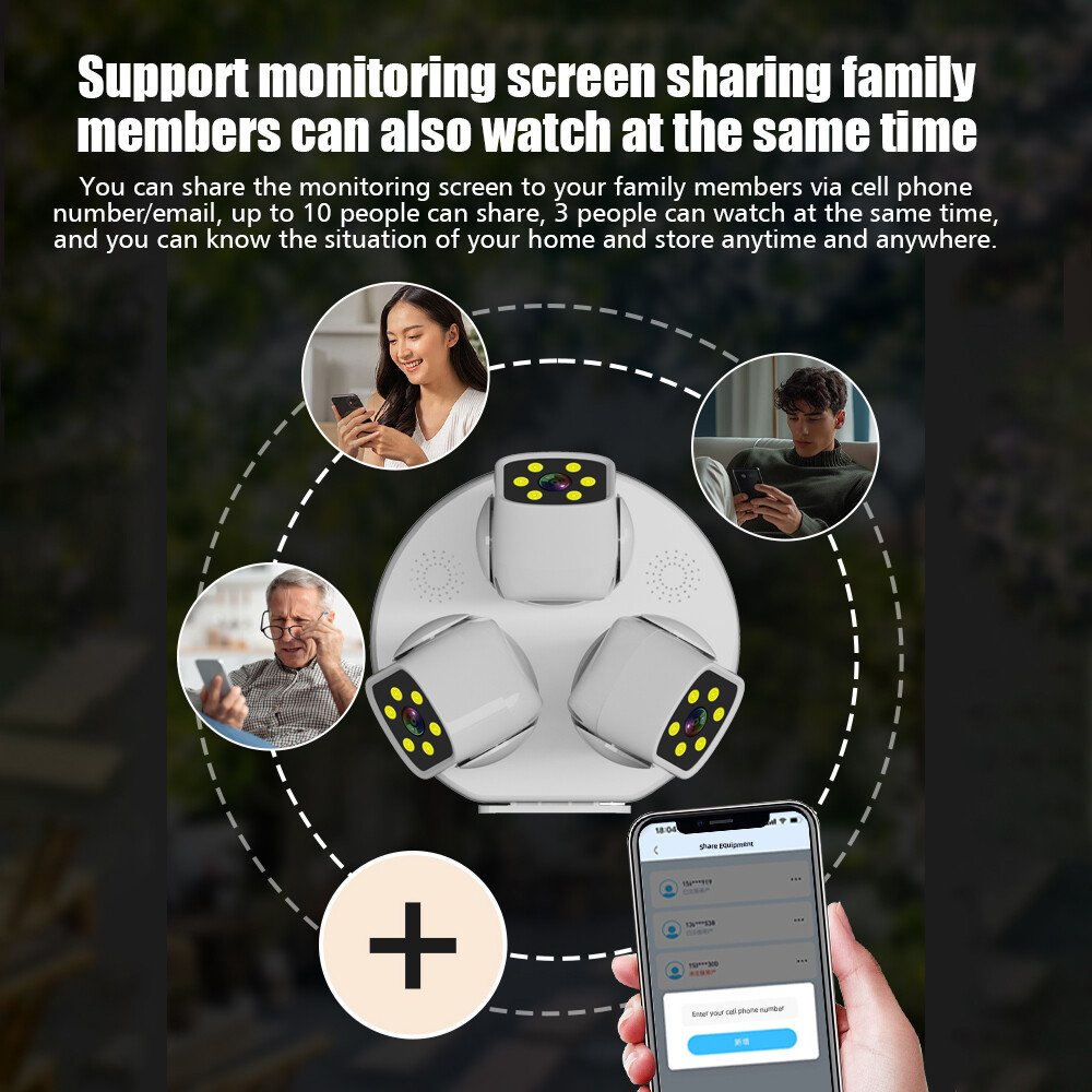 6MP WIFI Camera Three Lens Auto Tracking 360° PTZ Security Night Vision Camera