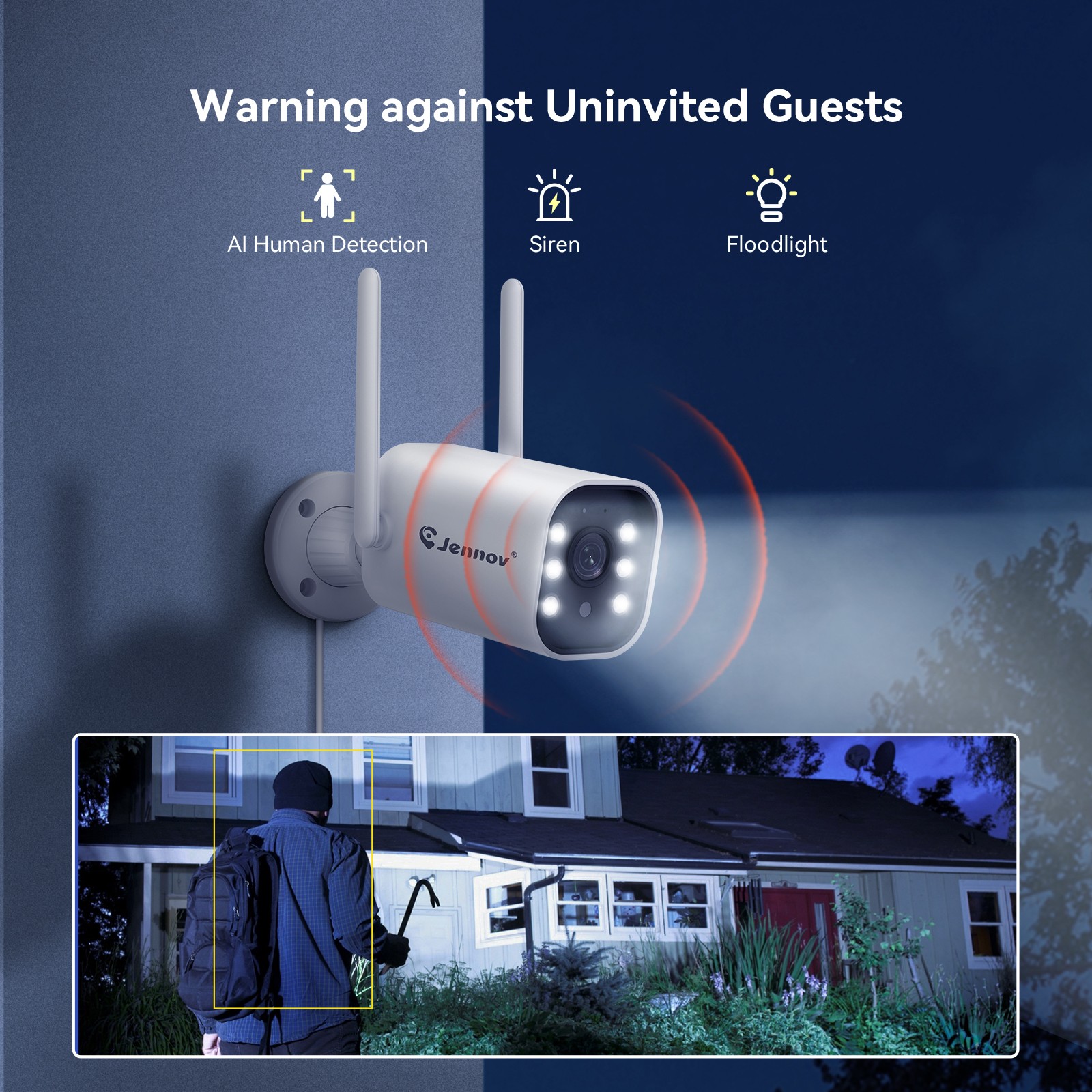 JENNOV Outdoor Wireless Security Camera System WIFI CCTV Audio 10CH 5MP NVR Kit