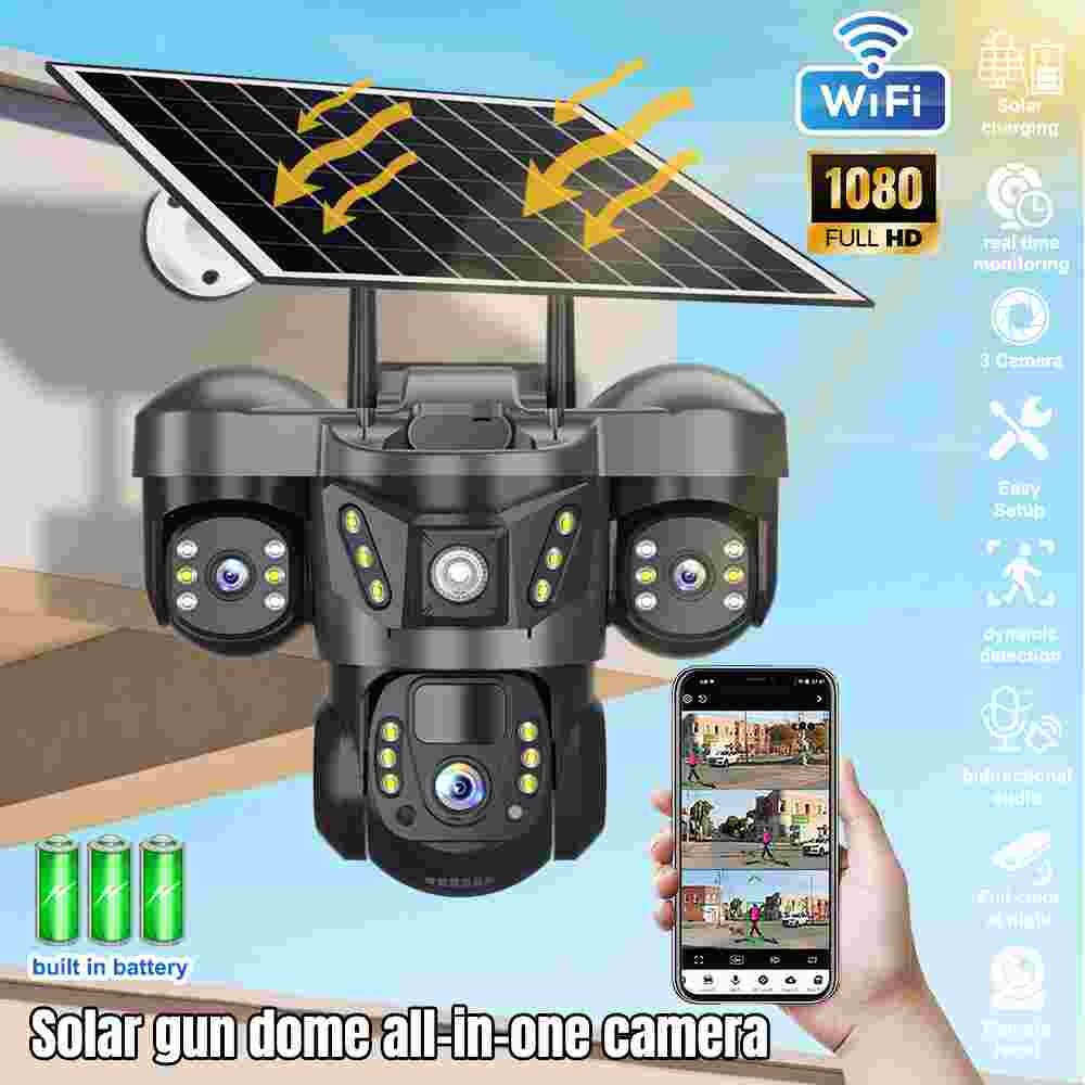 3 Lens 9MP WiFi IP Camera Wireless 1080P Outdoor CCTV PTZ Home Security IR Cam