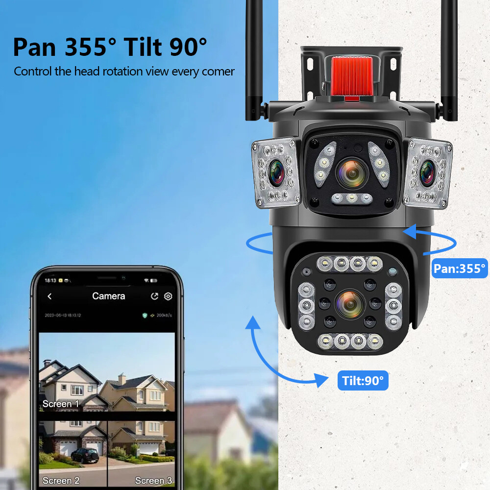 9MP 3 Lens 10X HD WiFi IP Camera Wireless Outdoor CCTV PTZ Home Security IR Cam