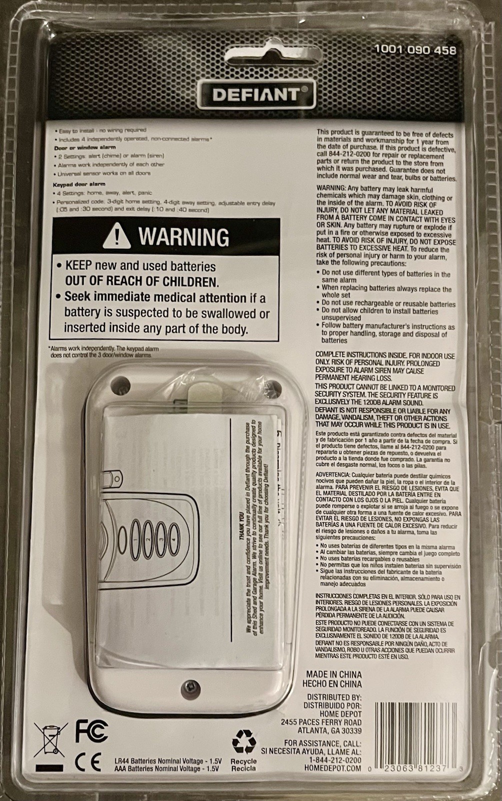 OPEN BOX NEW Defiant Wireless Home Security Door/Window Alarm Kit 4 Sensors