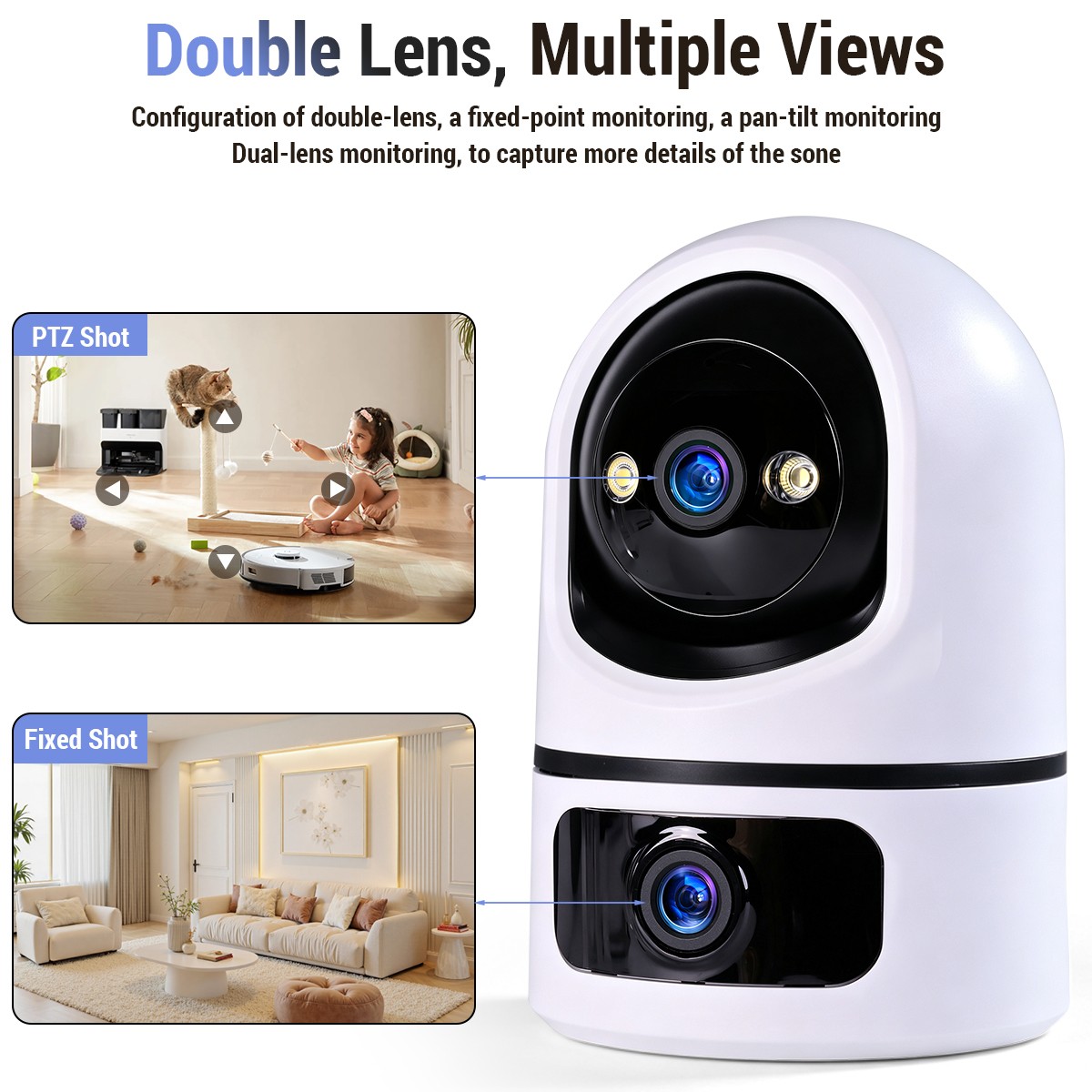 2K Audio Security IP Camera Dual Lens Indoor AI Human Detect Color Night Vision