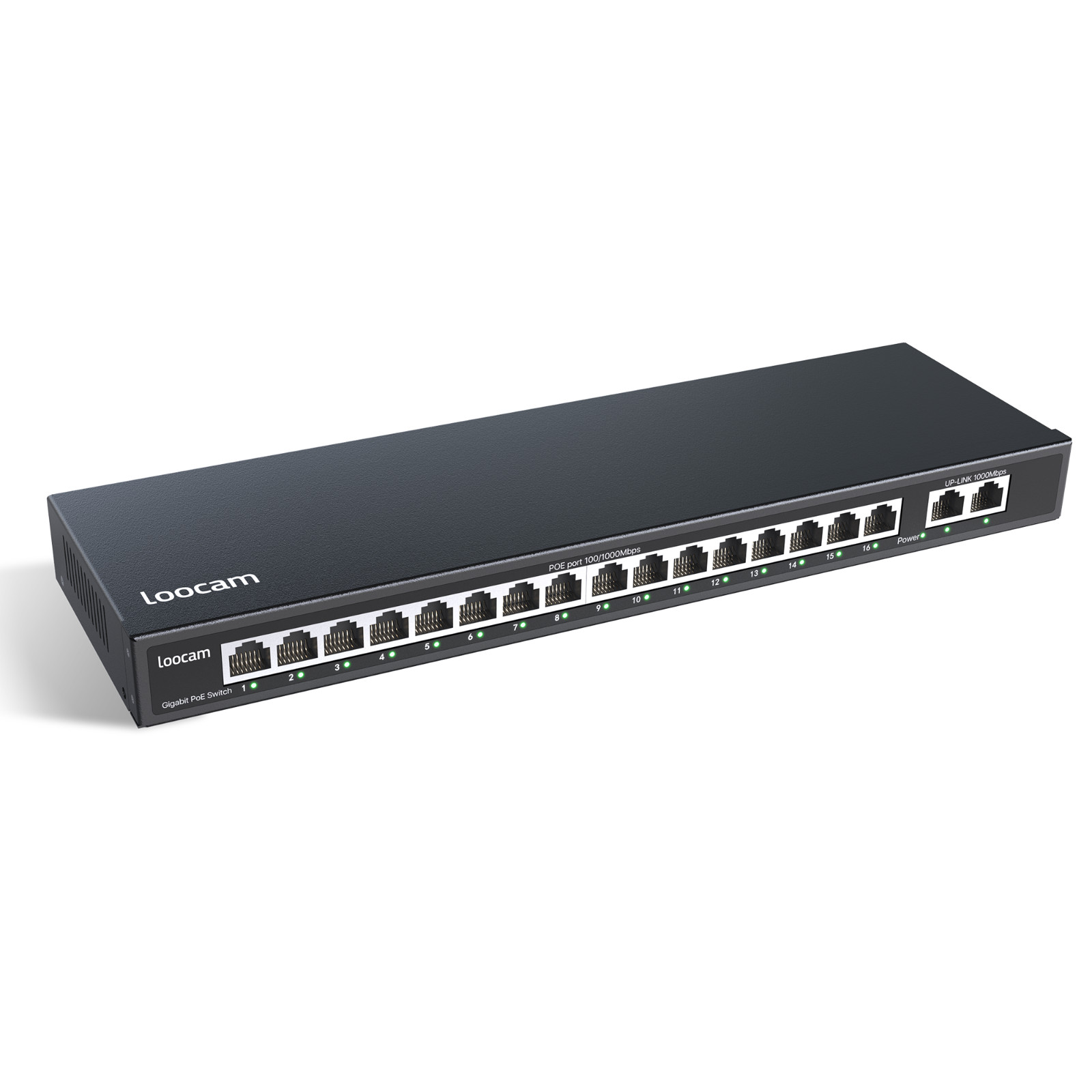 Loocam 18 Port Gigabit Unmanaged PoE Switch, 16 PoE+ Port @ 156W 2 Uplink Port