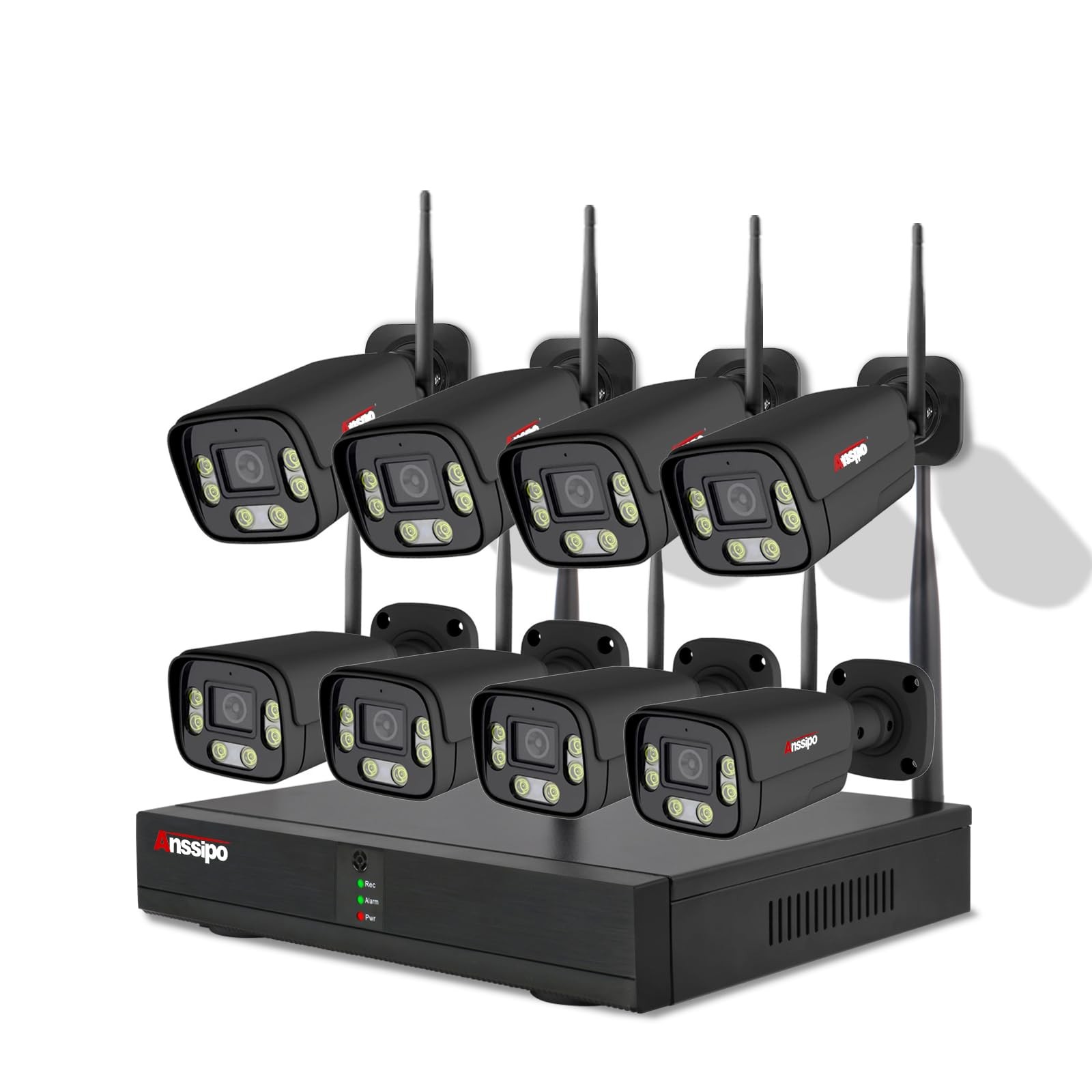 Security Camera System Wireless, 8 Plug-in Wired Outdoor Indoor Cameras