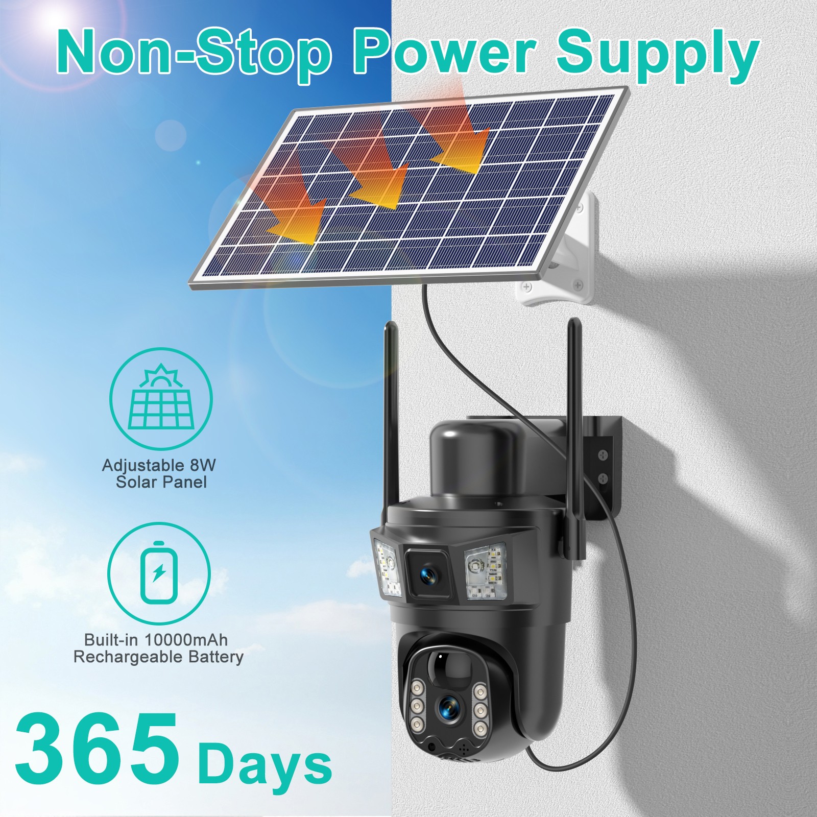 Solar Battery Powered Wireless Outdoor Pan/Tilt Home Security WiFi Camera System