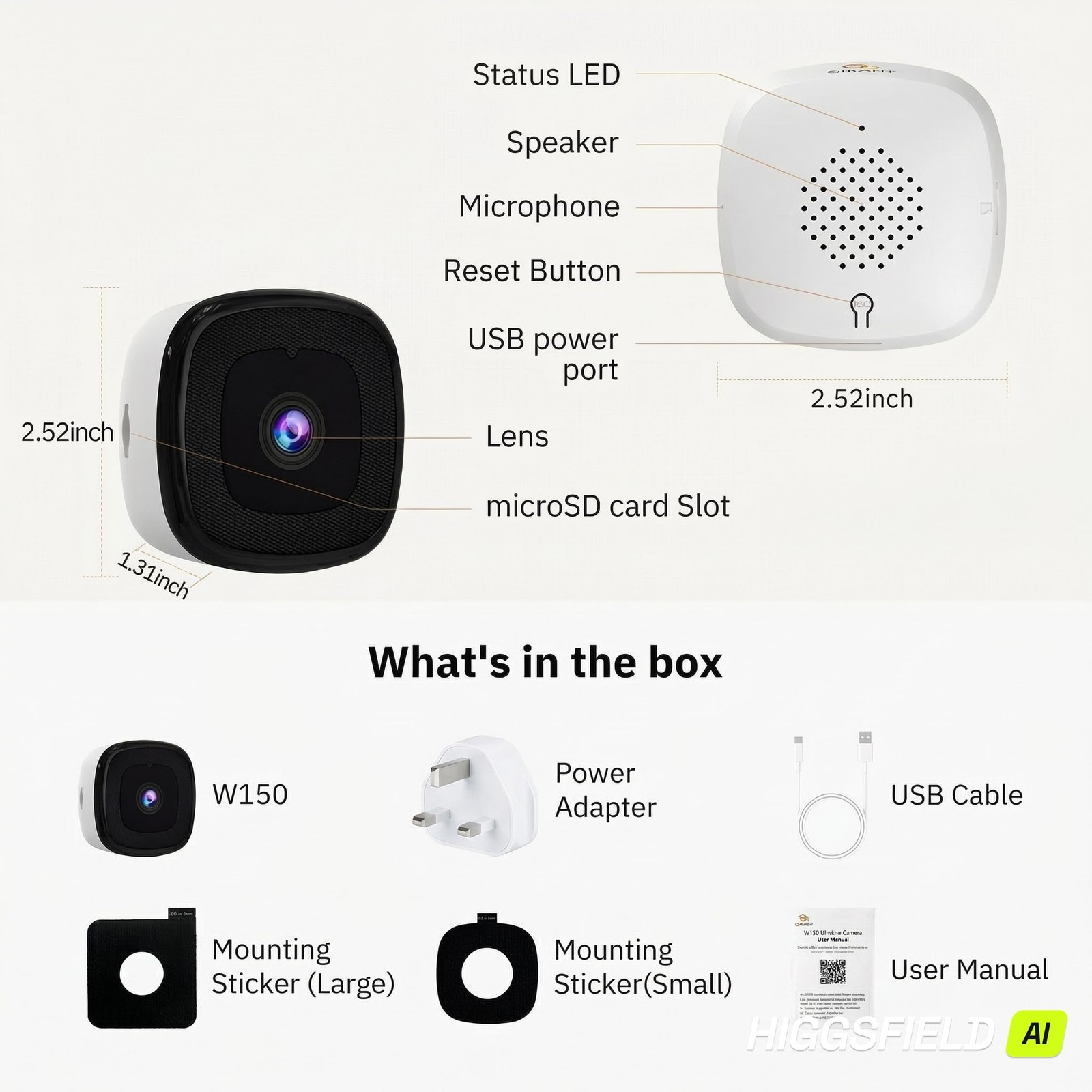 Girafit 3MP 2K Window Camera,2.4GHz & 5GHz WiFi Indoor Cameras 1 Pack, White