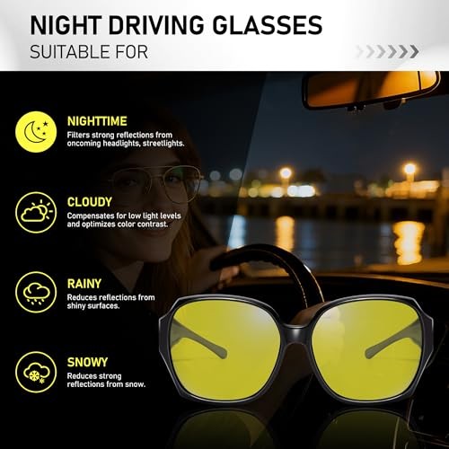 Night Vision Driving Glasses for Women 16 Glossy Black Frame/Night Vision Lens