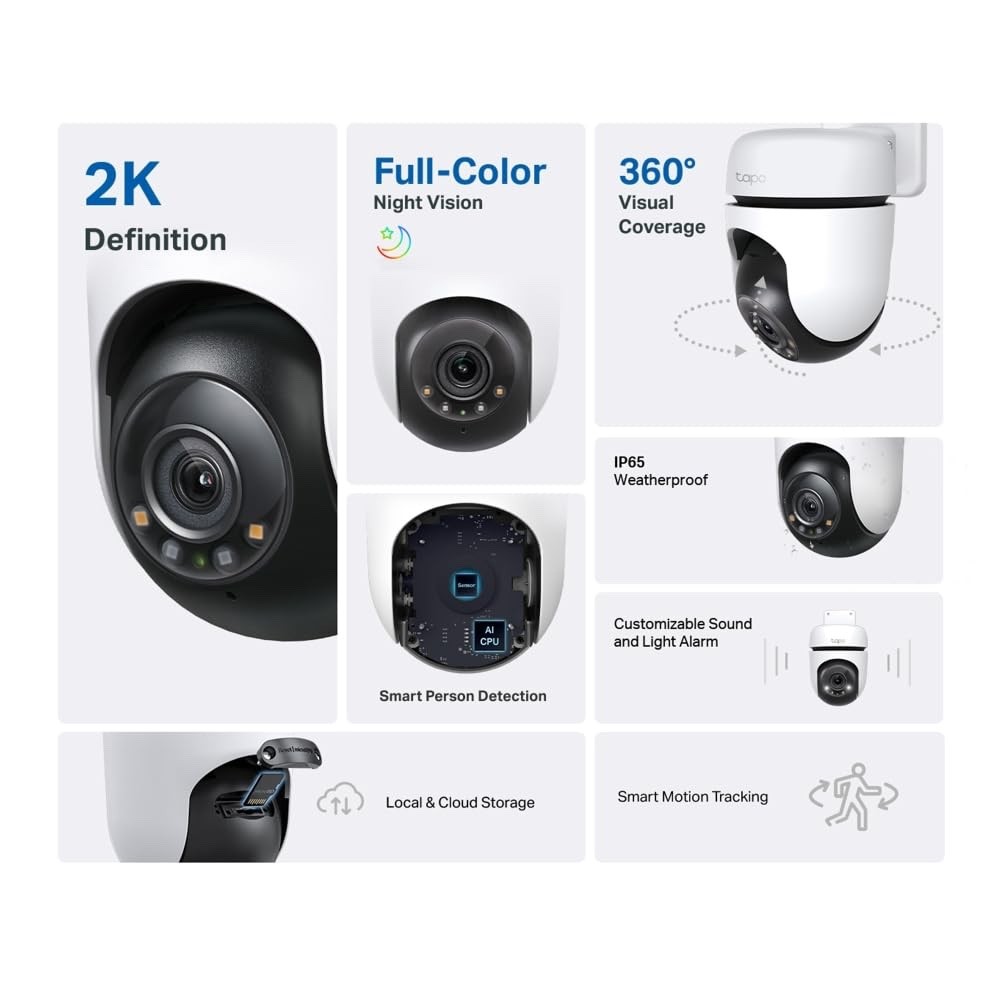 TP-Link Tapo 2K Outdoor Pan/Tilt Security Wi-Fi Camera, 360° View C510W