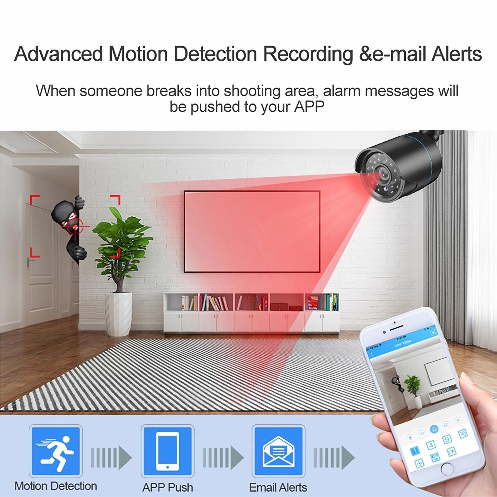 3000TVL Home Security Camera System, 4 Wired 1080P Night Vision DVR Kit, AI Moti