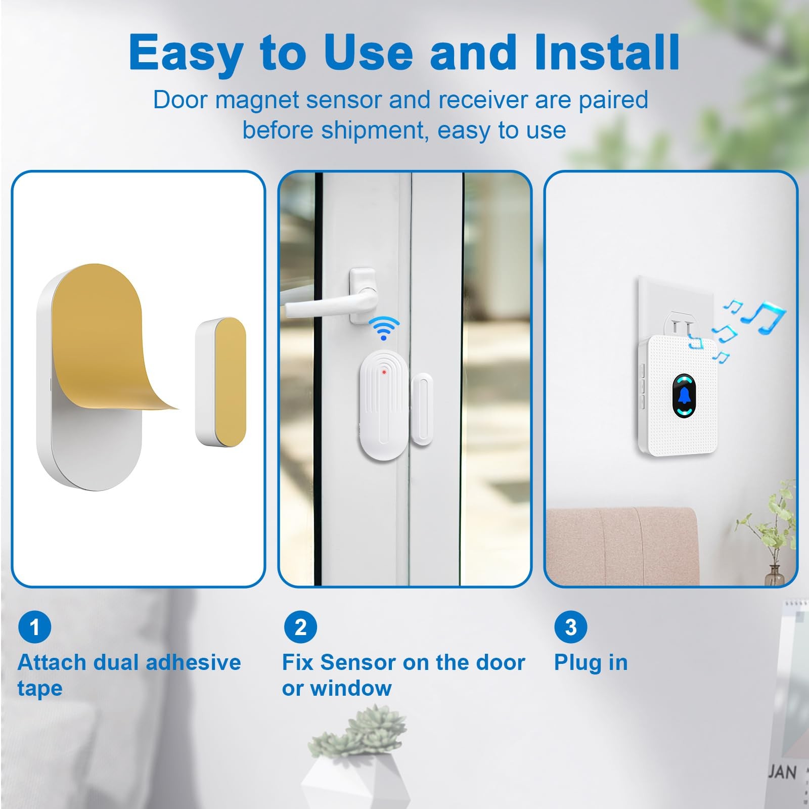 Wireless Door Chime Alarm System – 800ft Range, 20 Melodies, 5 Volume Levels, LE
