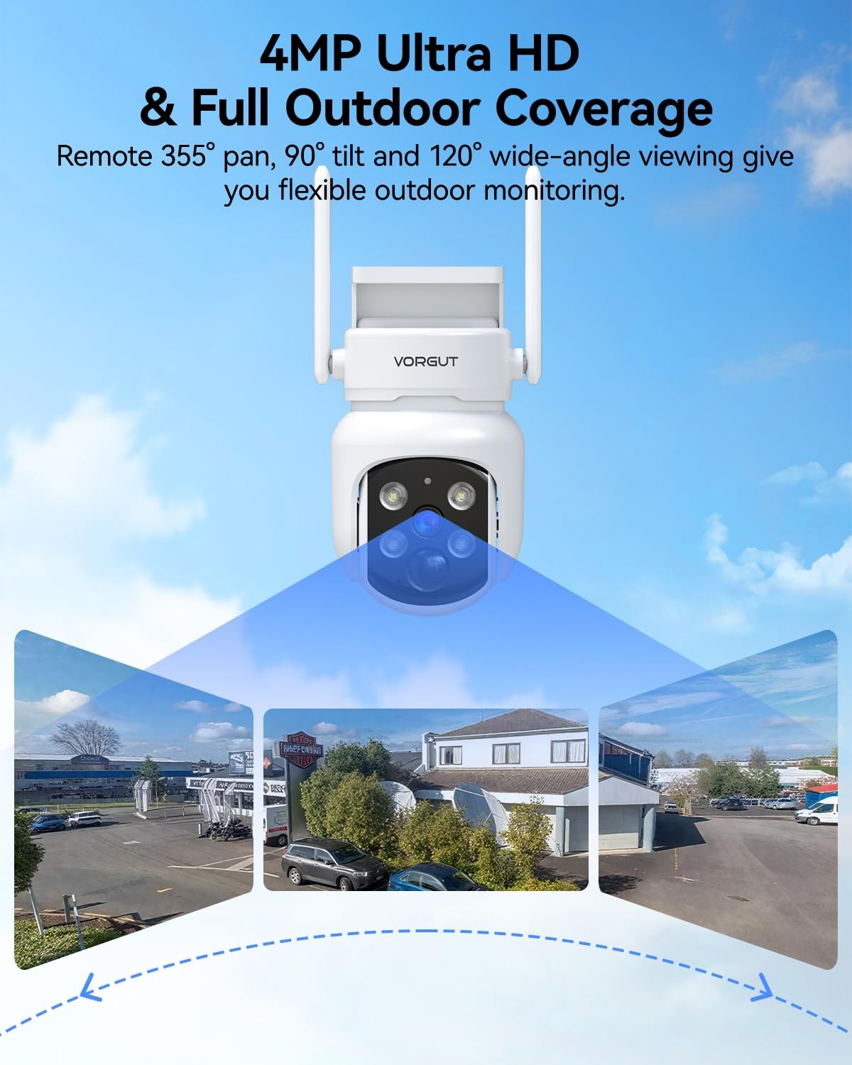 VORGUT Solar Security Cameras Wireless Outdoor, 4MP 2 Cam Kit, white