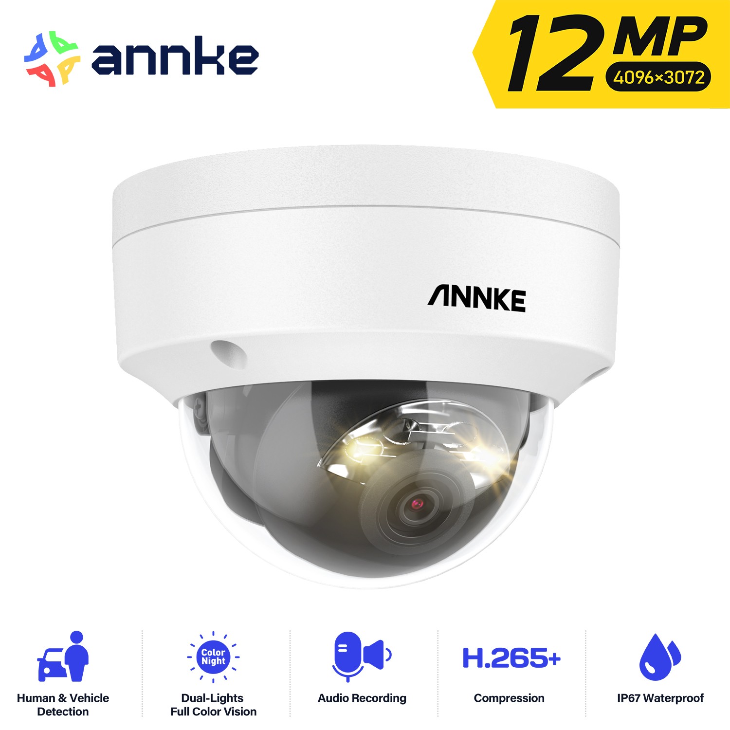 ANNKE 5MP POE Security Camera Audio Recording HD Outdoor Color Night Vision AI