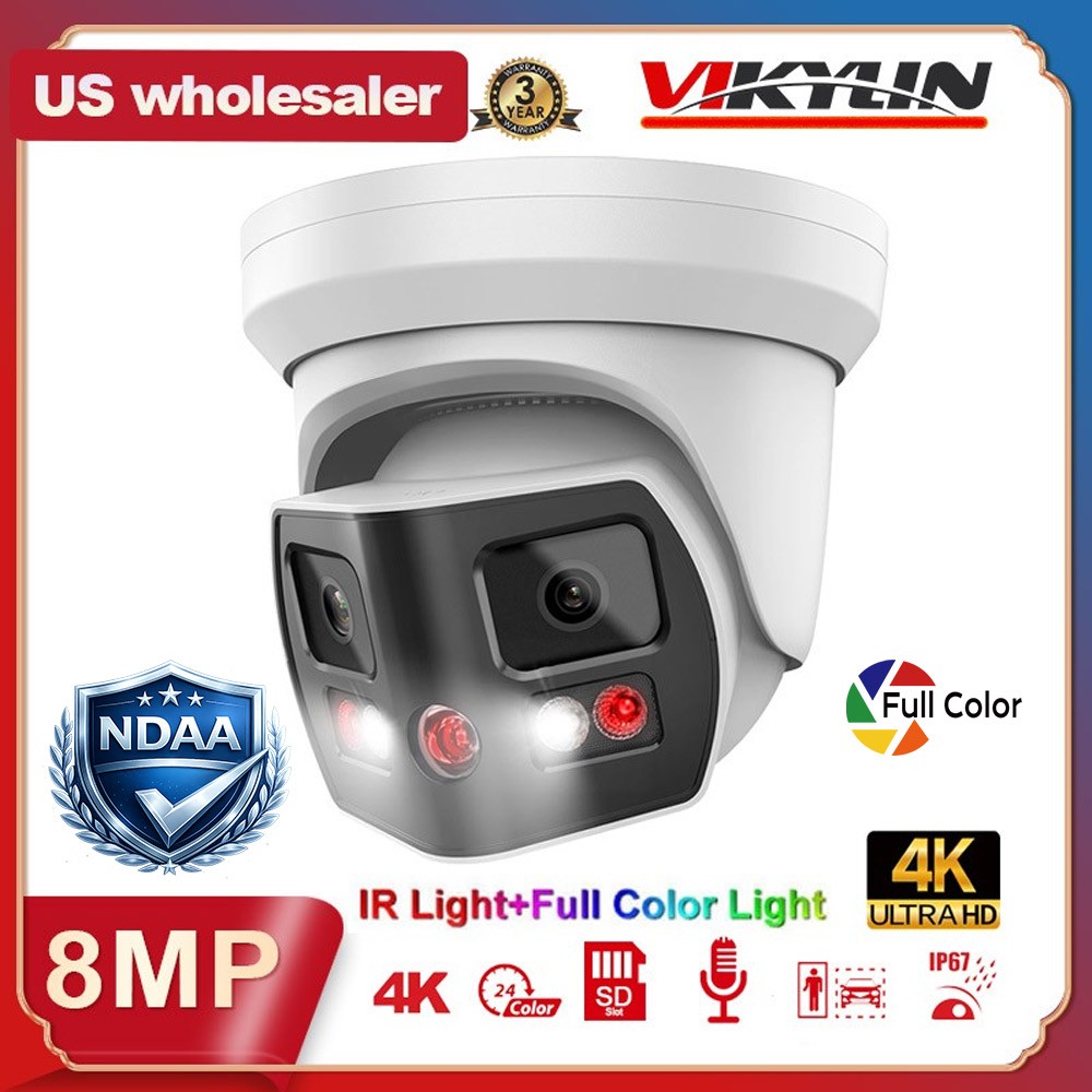 Vikylin 4K 16ch 16POE CCTV System 8MP 180 degree Full Color IR Camera Audio Lot