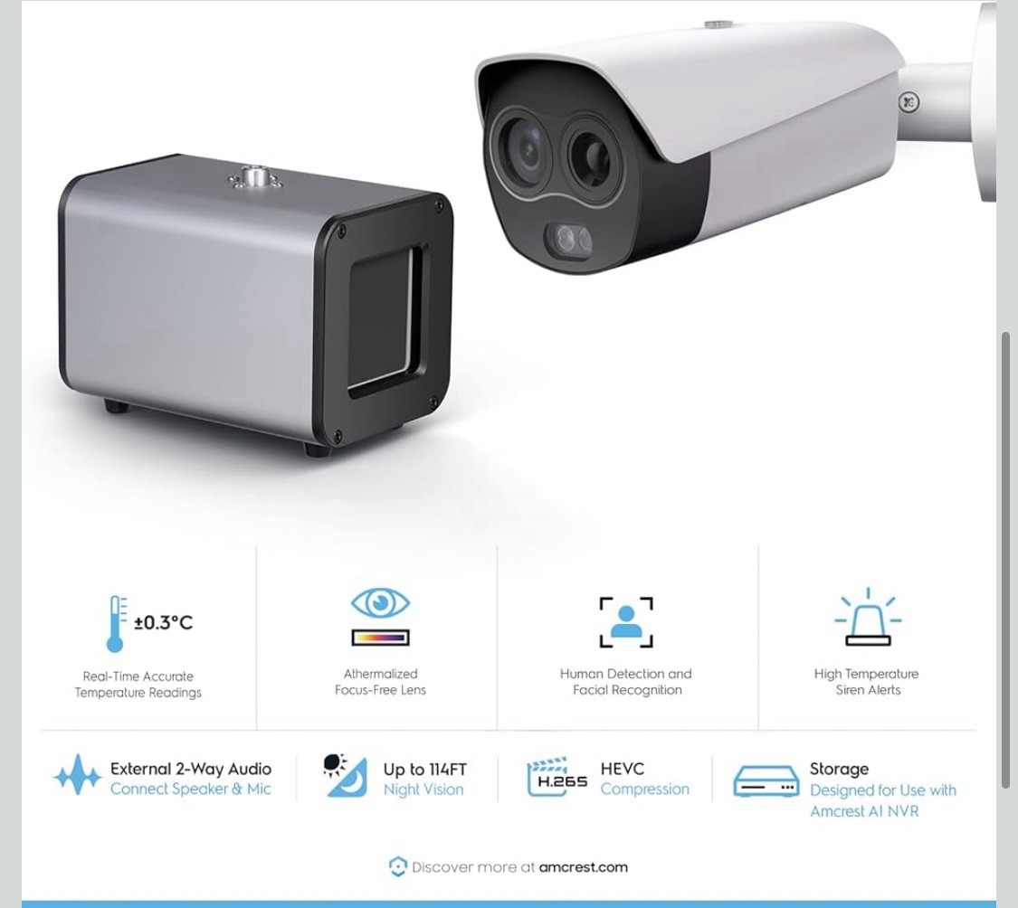 Amcrest Thermal IP Camera AI NVR System, AI Thermal POE Camera With Temp Monitor