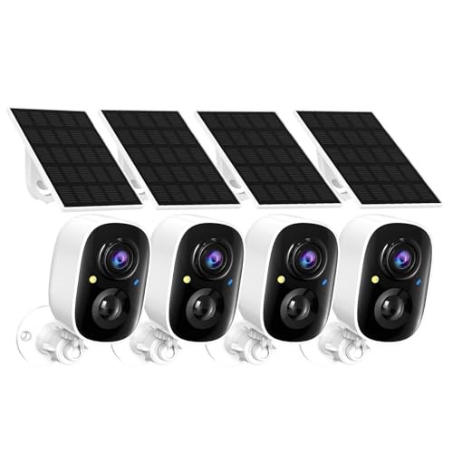 2K FHD Solar Powered Security Cameras Wireless white 4pack solar powered
